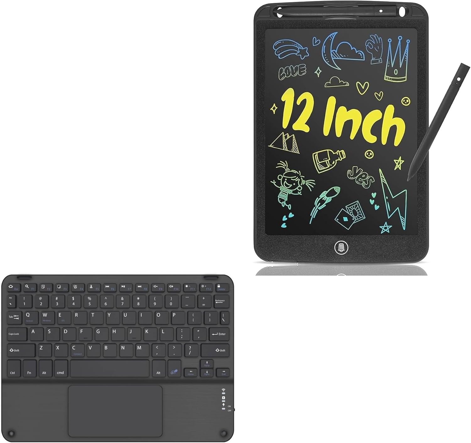 BoxWave Keyboard Compatible with LEYAOYAO Writing Tablet for Kids Doodle Board (12 in) - SlimKeys Bluetooth Keyboard with Trackpad, Portable Slim TouchPad - Jet Black
