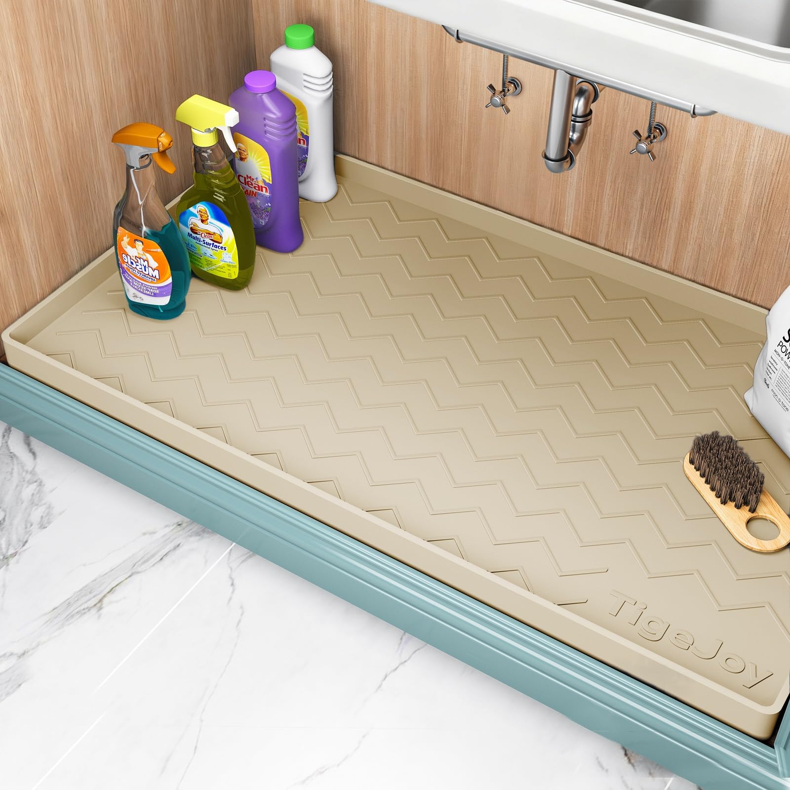 TigeJoy Under Sink Mat 28" x 22", Silicone Mats in Kitchen Bathroom Organizers and Storage, Waterproof Protector for Drawer Shelf and Cabinet Liner,