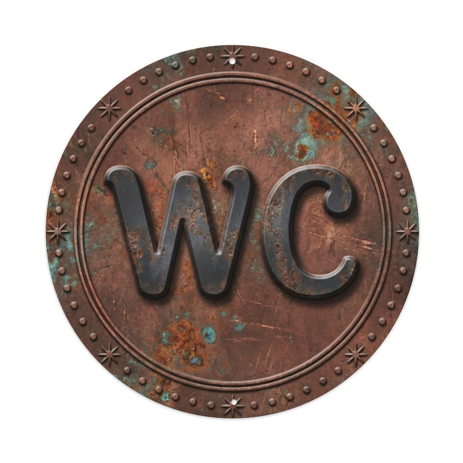 Fqcyn Style Toilet （Wc） Retro Copper Restroom Emblem Metal Tin Sign Plaque Wall Decor For Cafe, Club Bar, Office, Home Garden Round Metal Poster 8X8inch