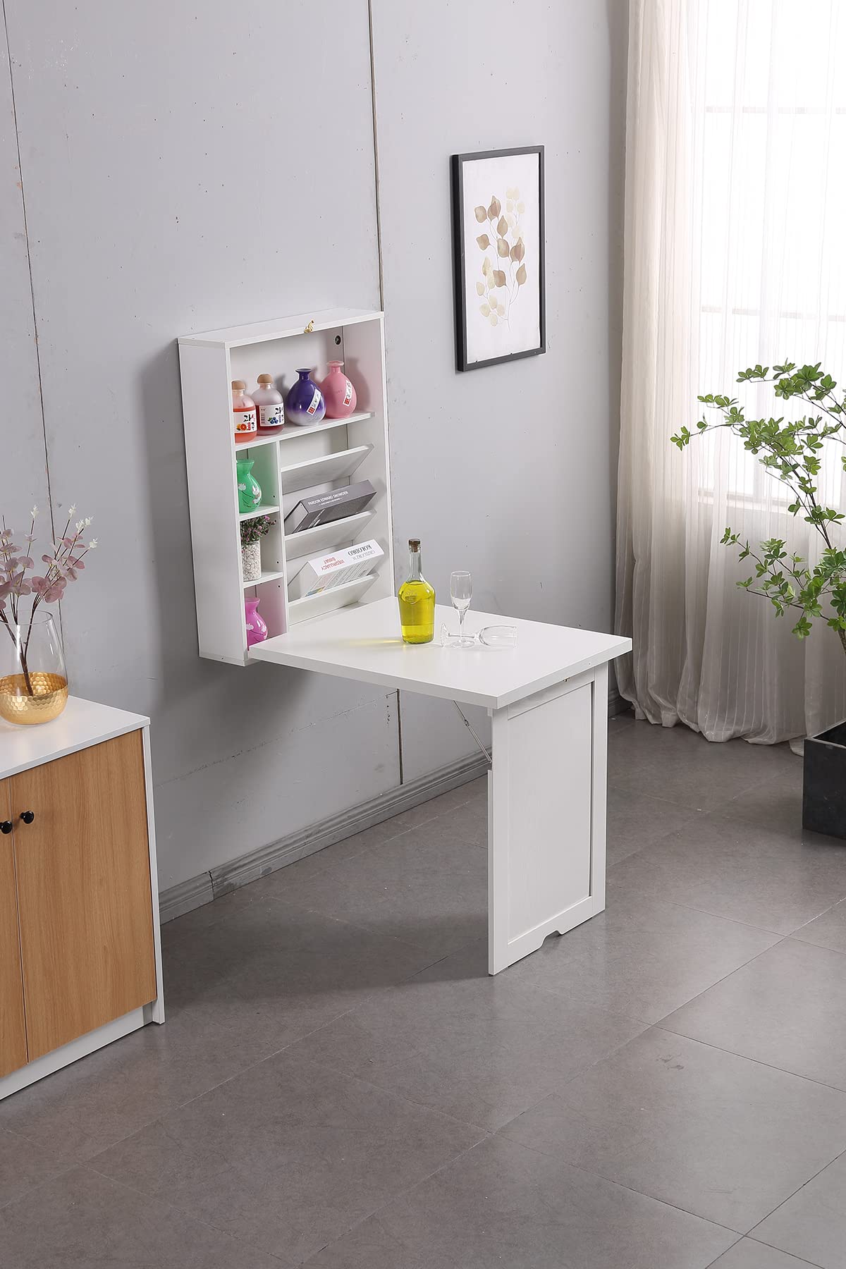 Lipo Desk with Bookshelf with 4 Tier Shelves Writing Floating White