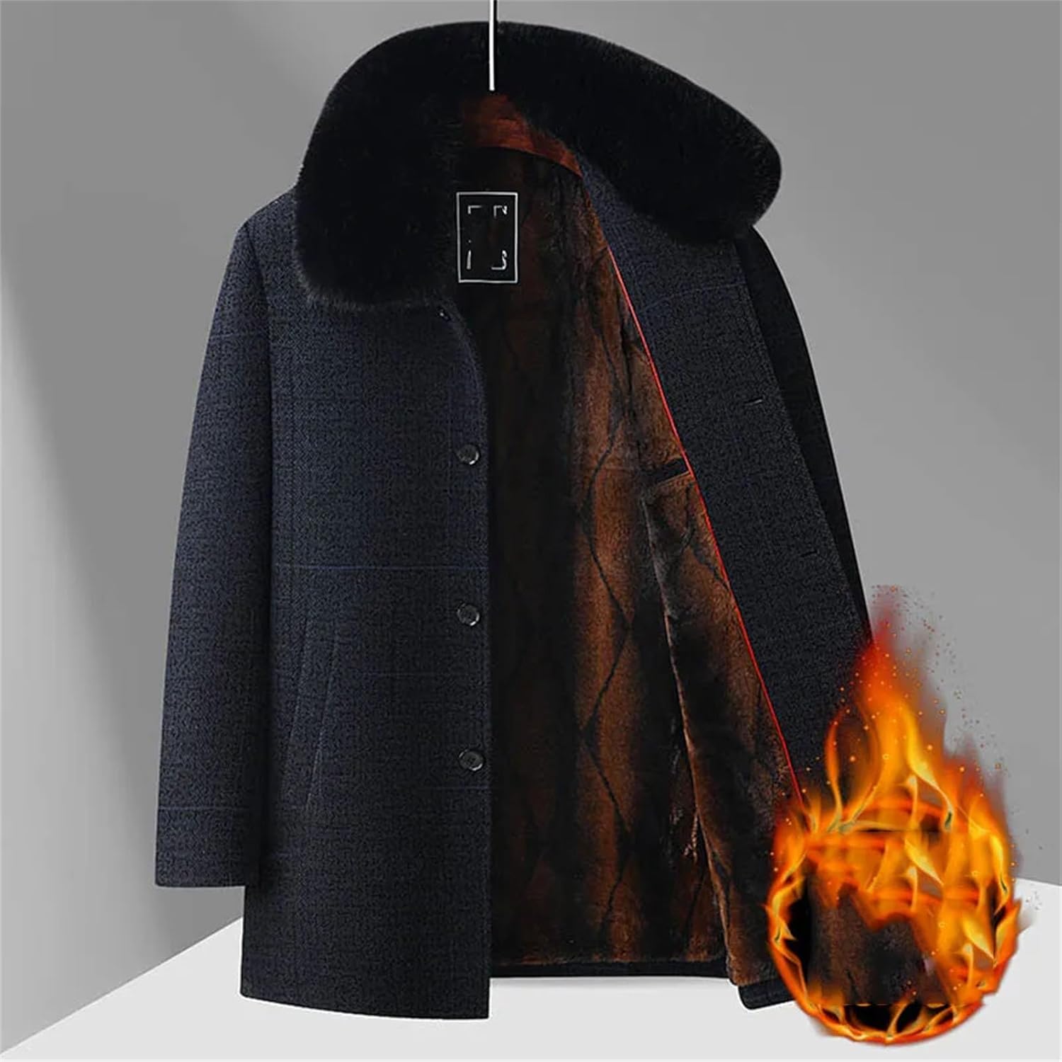 Mens Winter Coat Fashion Wool Thicken Trench Woolen Single Breasted Lapel Solid Jackets