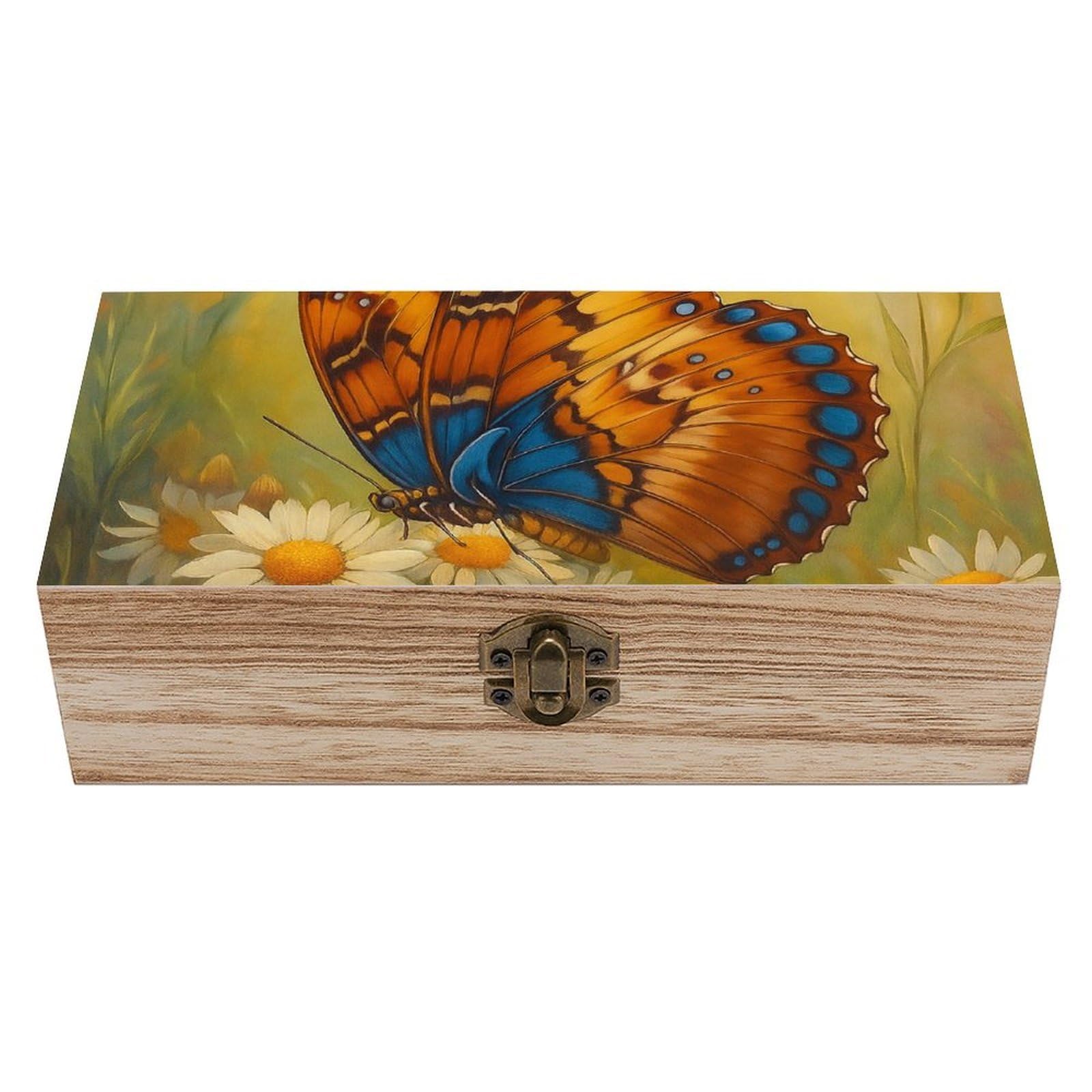 HLBSDM Butterfly Daisy Wooden Storage Vintage Keepsake Decorative Boxs