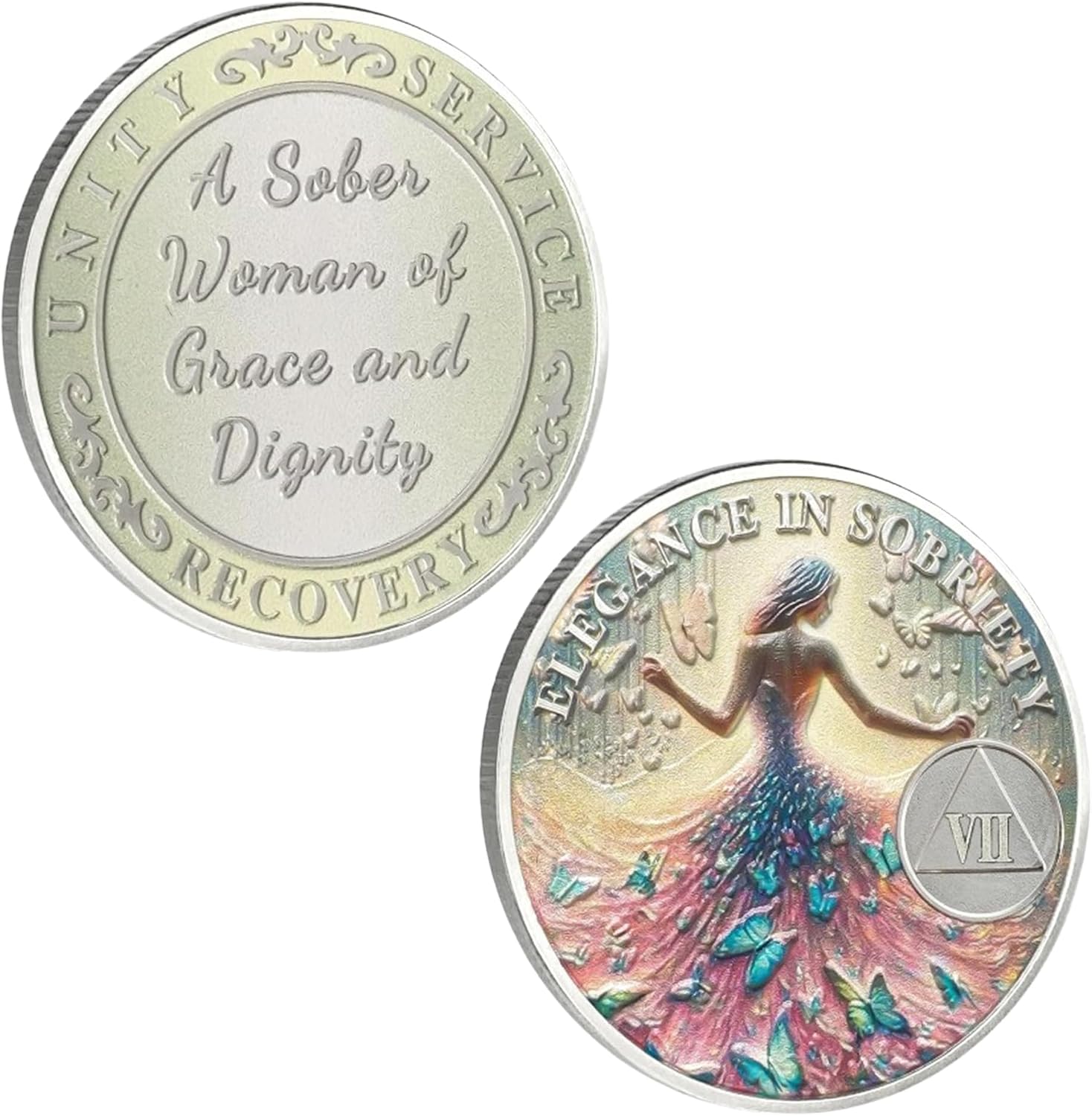 Imasoner 5 Year Sobriety Coin, Recovery Medallion Token for Women, Sober Anniversary Chip Gift, AA NA Inspired Milestone Keepsake, Elegant in Sobriety Unity Service Recovery Coin
