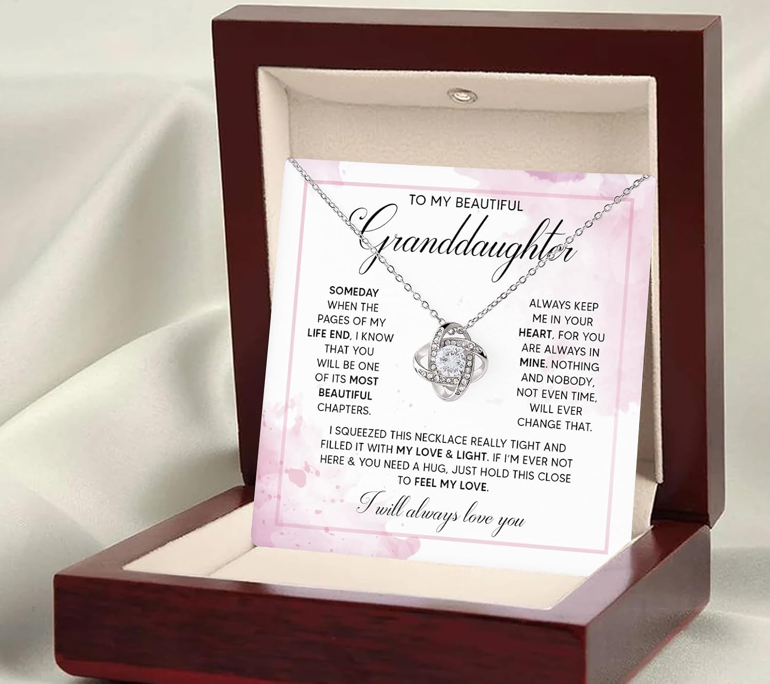 To My Granddaughter Necklace - Gifts From Grandma, Knot Love Necklace Filled With Love for Birthday, Mother's Day, Graduation, Wedding, Valentine's, Christmas
