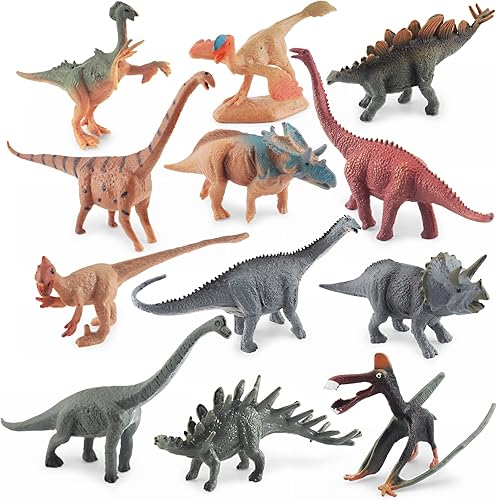 GUFOPONAS Juego de 12 figuras realistas de dinosaurio, mini dinosaurio, decoración de cupcakes de 3 pulgadas para niñas, niños pequeños, regalo de