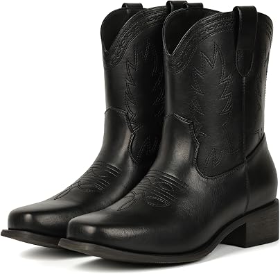 Cowboy Boots Women Square Toe Ankle Cowgirl Embroidered Western Boots | Cute Short Cowboy Boots Women