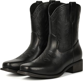 IUV Cowboy Boots Women Square Toe Ankle Cowgirl Embroidered Western Boots | Cute Short Cowboy Boots Women