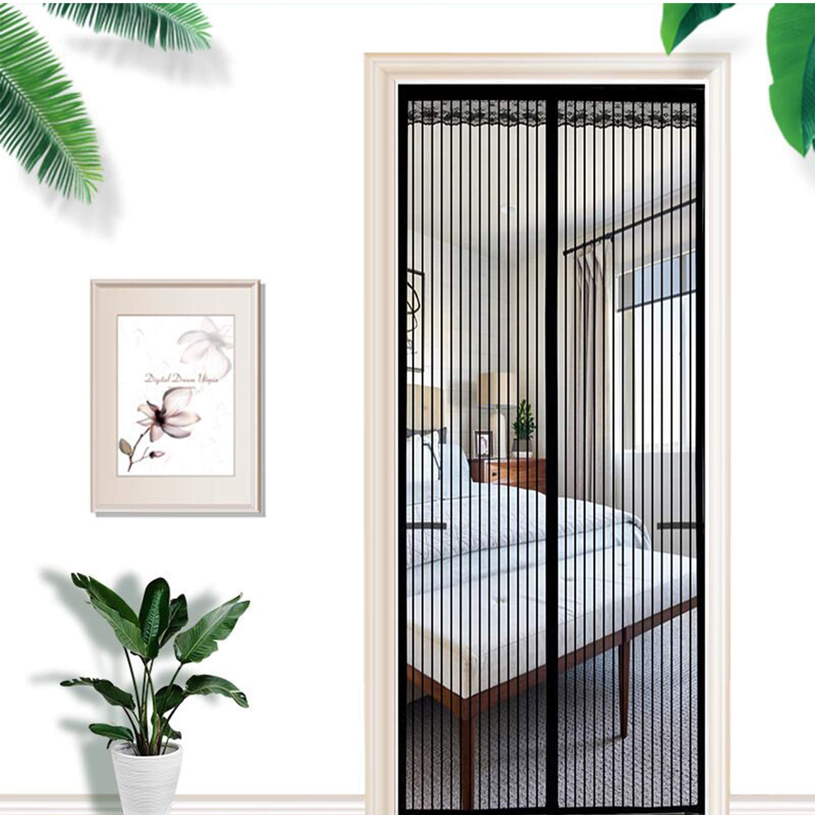 Magnet-Fliegengitter Für Türen – 185x200 Cm, Selbstschließend, Ohne Bohren (schwarz) – Für Balkon, Terrasse, Keller