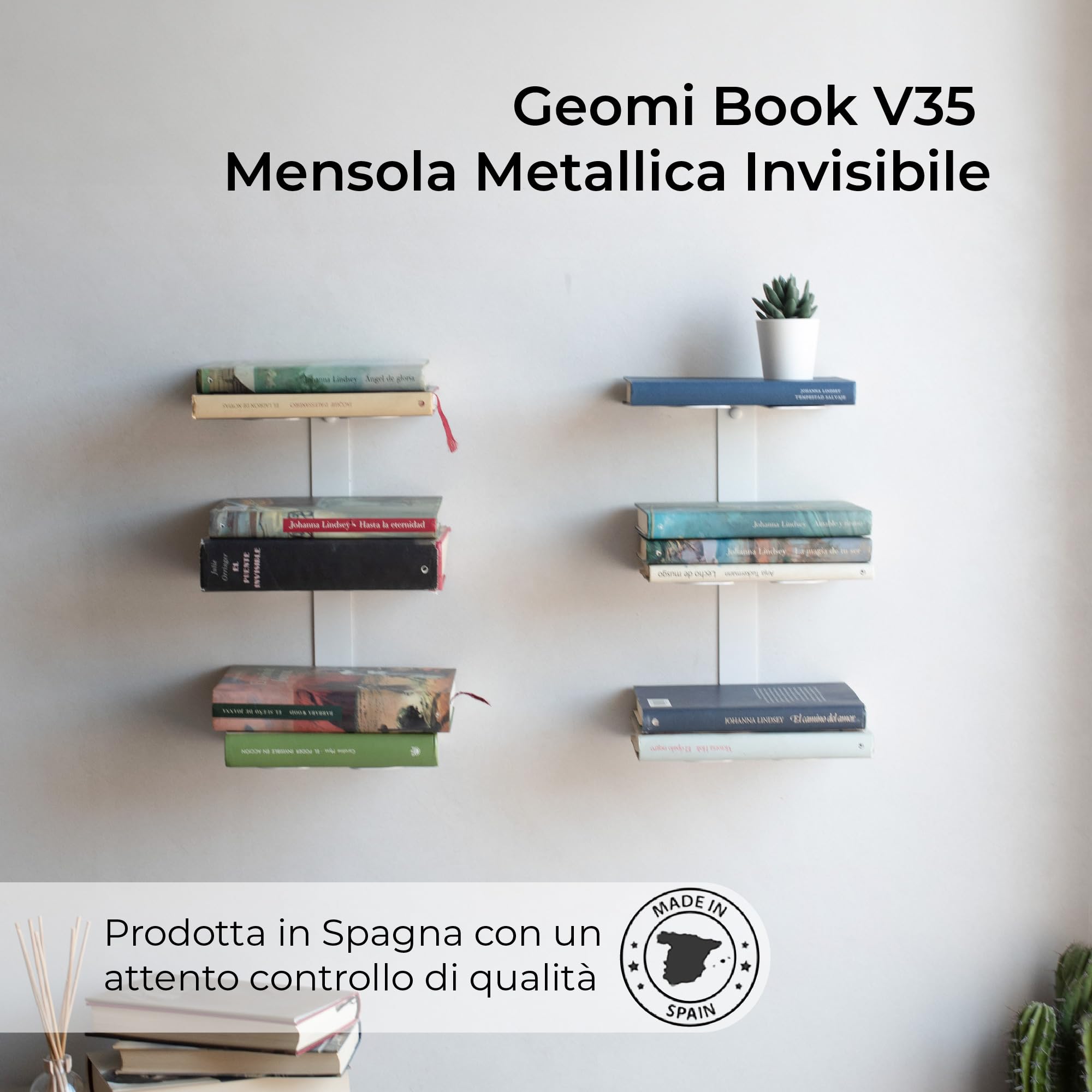 MILUKA Set 2 Libreria Verticale Sospesa 35 cm con 3 Livelli in Acciaio Bianco | Libreria da Parete Sospesa, Porta Libri, CD | Scaffale Modulare Invisibile Salvaspazio