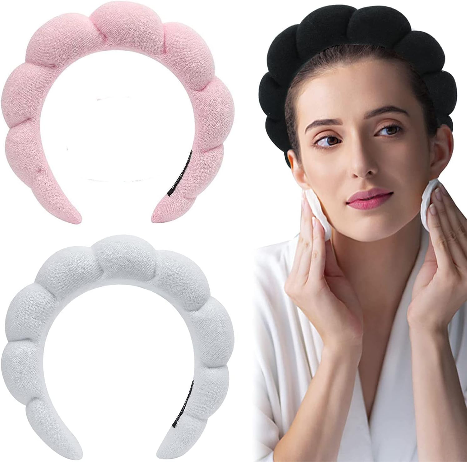 Spa Headband for Women,2 Pcs Sponge & Terry Towel Cloth Fabric Hair