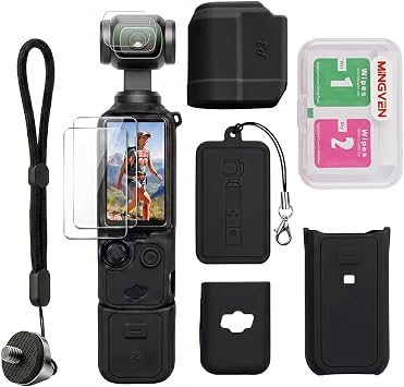 Osmo Pocket 3 Case, Protective Silicone Cover for DJI Pocket 3/Xtra Muse with Screen Protector & Wrist Strap, Soft, Scratch-Resistant and Sleeve Skin Black