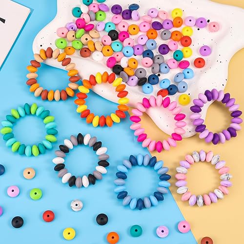 Miniatura 5 de 100 cuentas de lentejas de silicona, cuentas focales de silicona de goma de 0.472 pulgadas a granel para llavero, pulsera, collar, manualidades