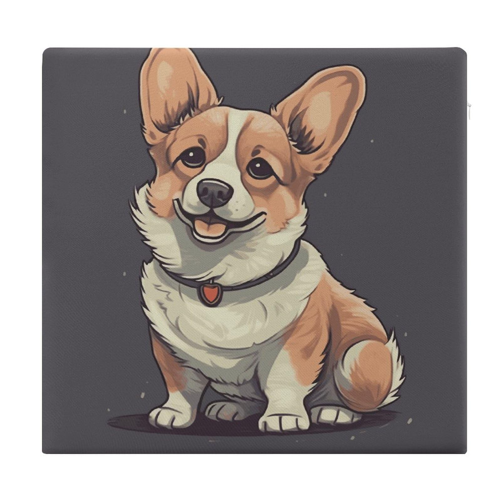 MUSM Cute Corgi Dog Illustration Chair Cushions Square Indoor Dining Chair Pads Breathable Seat Cushion Memory Foam Pad Ultra Soft Warm Floor Cushion for Kitchen Office Car 13.8”x15”
