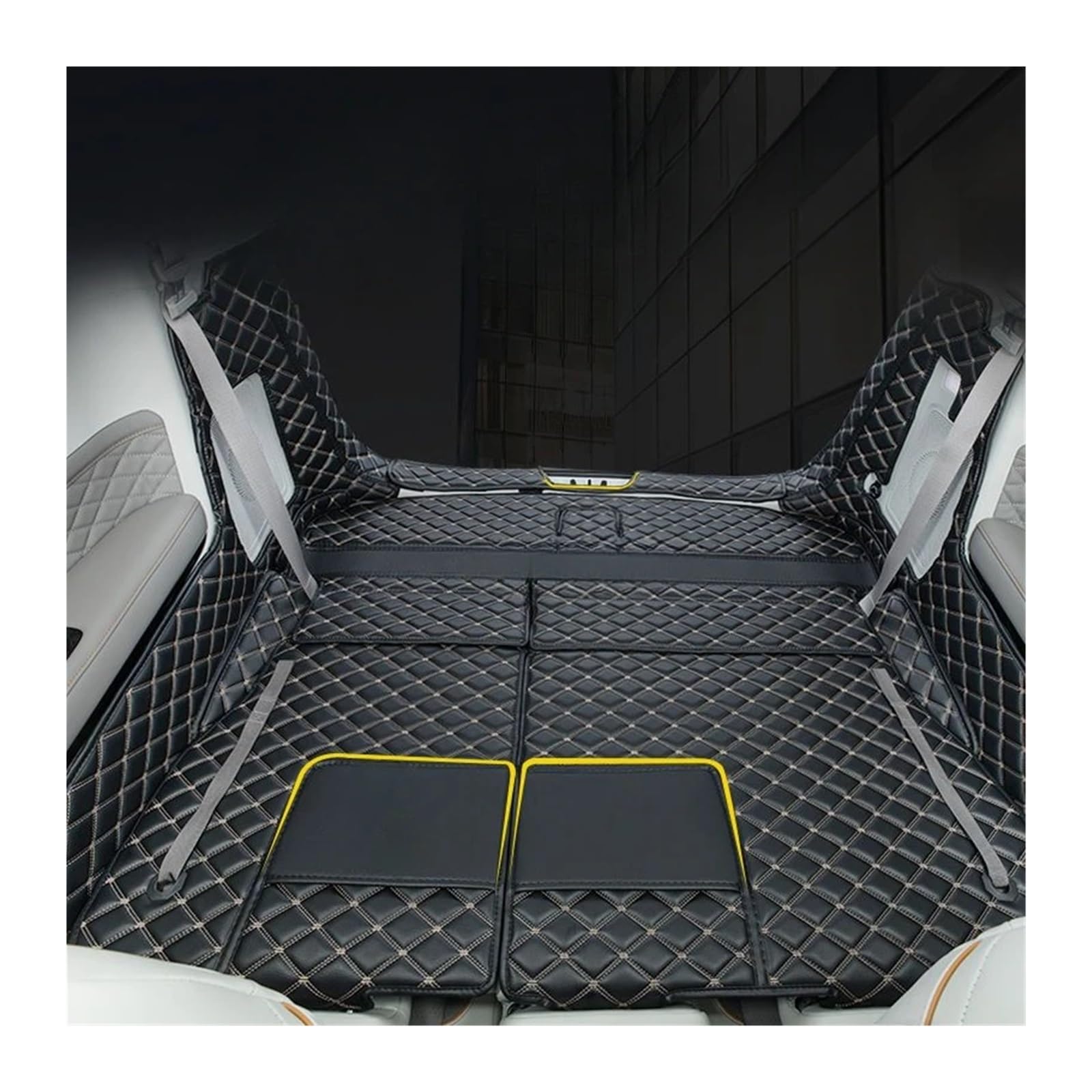 wykładzina cargo Skórzana mata do bagażnika samochodowego pasująca do Dongfeng Forthing M4 U-Tour 2024 2025 6 miejsc antypoślizgowa osłona bagażnika(3pcs black beige)