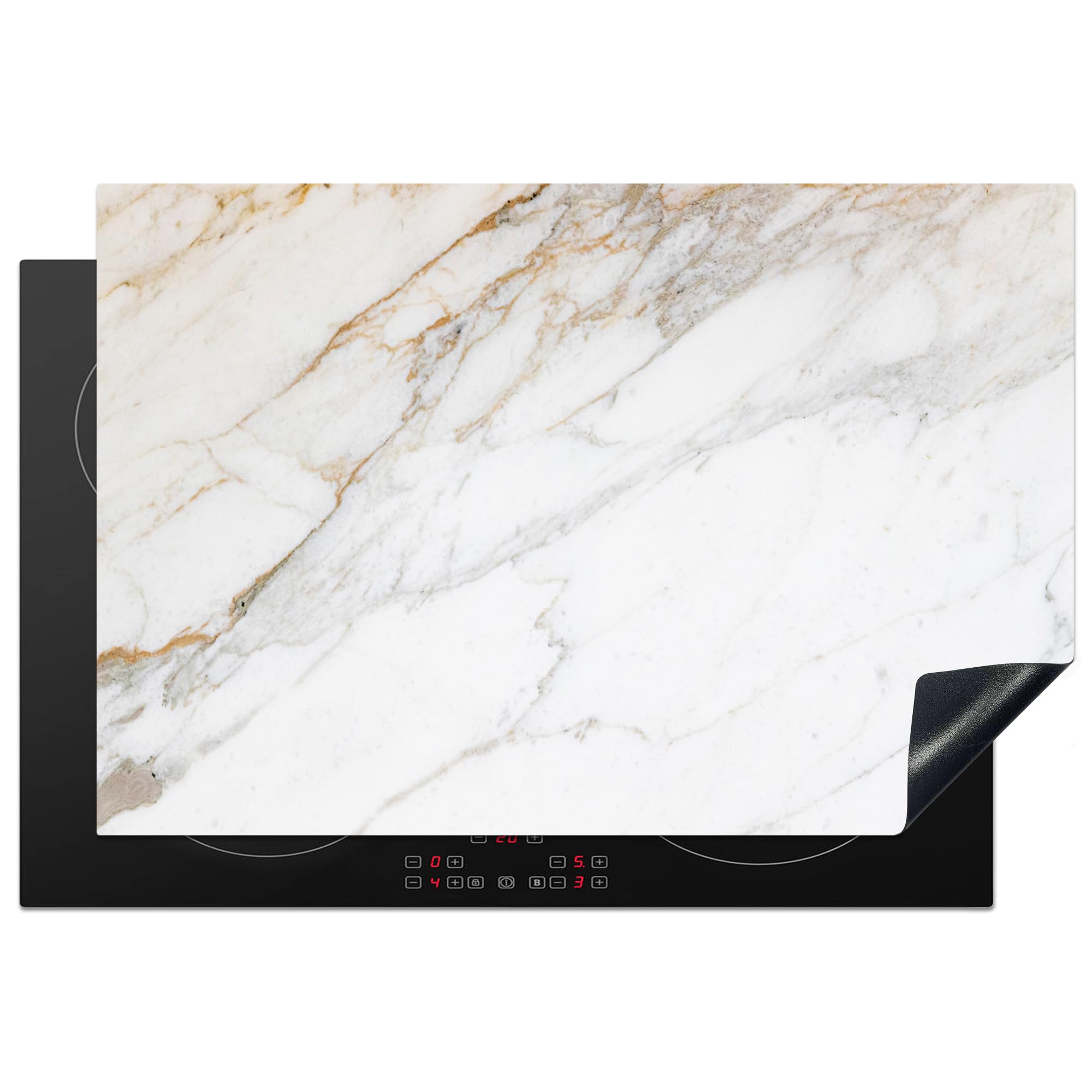 KitchenYeah© Induction Hob Protector Mat 20.1"x30.3" / 77x51 cm Stove Cap Top Cover Kitchen Cooker Covers for Electric Hobs Vinyl Marble - Stone - White - Gold - Marble Look - Stone - Luxe