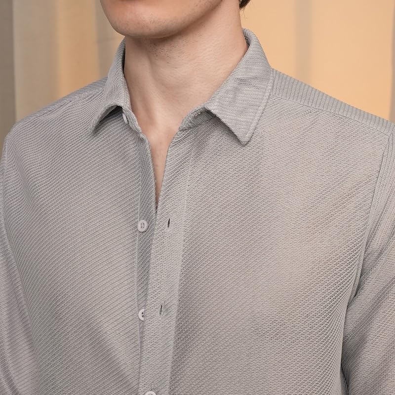 Image of CAHOOT Men's Veined-Textured Shirt | Casual Wear | Spread Collar | Long Sleeve | Button Closure | Shirt Crafted with Comfort Fit for Everyday Wear