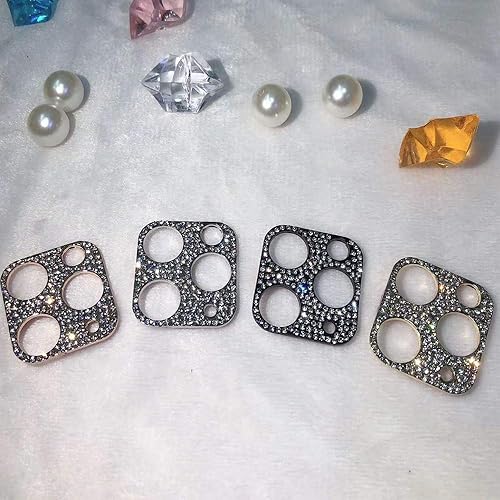 Miniatura 6 de GSRYPC Paquete de 2 protectores de lente de cámara para iPhone 12 Pro Max, adhesivo con purpurina 3D con diamantes (oro rosa)