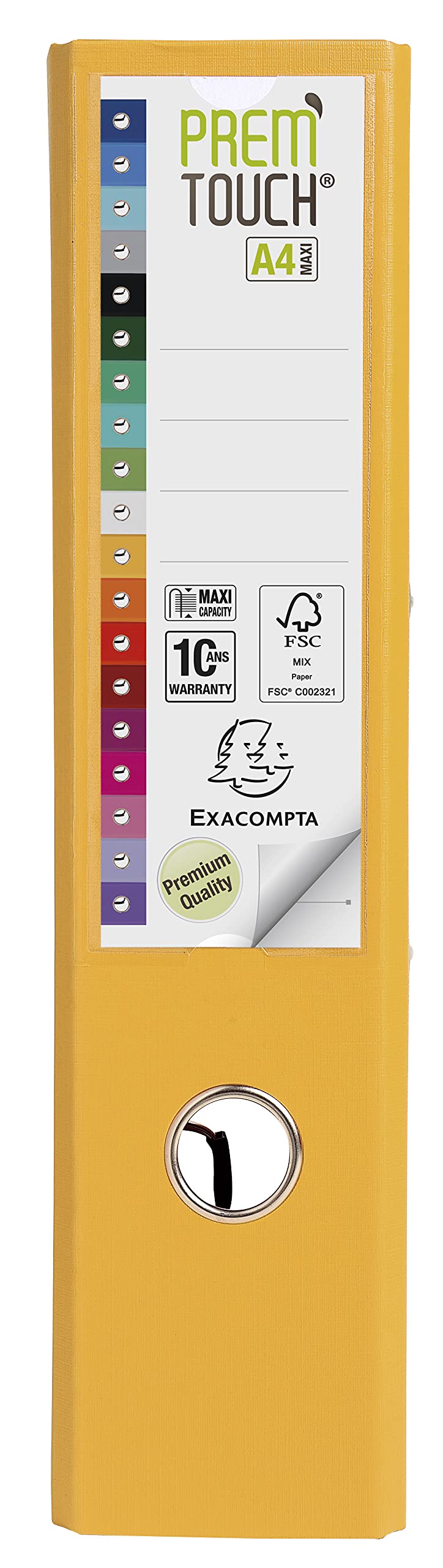Exacompta 53349E 10er Pack Premium Kunststoff-Ordner Prem´Touch. 8 cm breit DIN A4 MAXI Ringordner Aktenordner Briefordner Büroordner Plastikordner Schlitzordner gelb