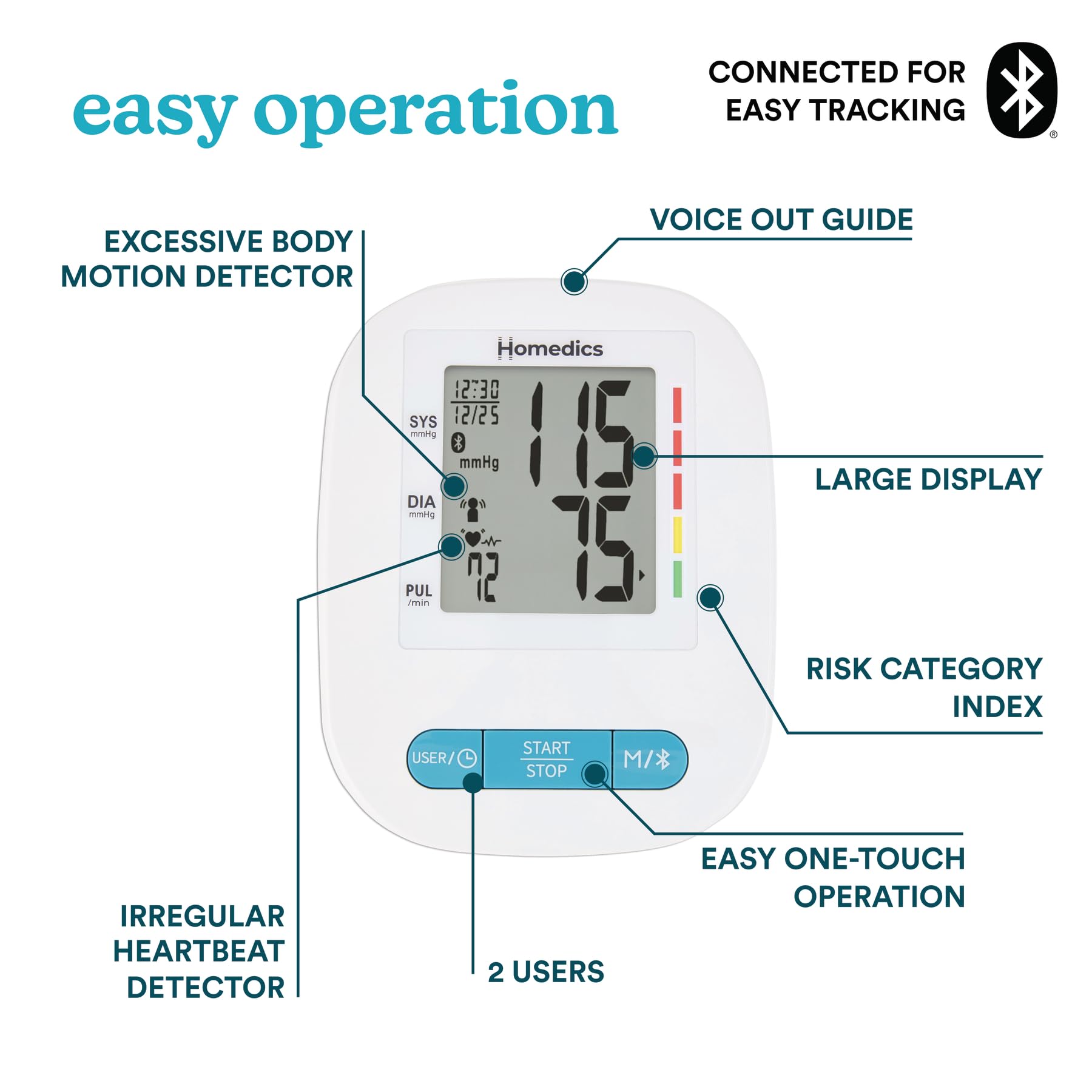 Homedics Blood Pressure Monitor - Bluetooth & Easy Tracking -3