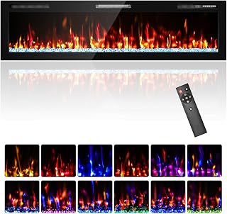 68" Electric Fireplace Recessed Wall Mounted Wide Screen Ultra Narrow Bezel Frame HD Flame Effect Crystal Fuel Bed Modern Fire Places with Remote Control 750/1500W