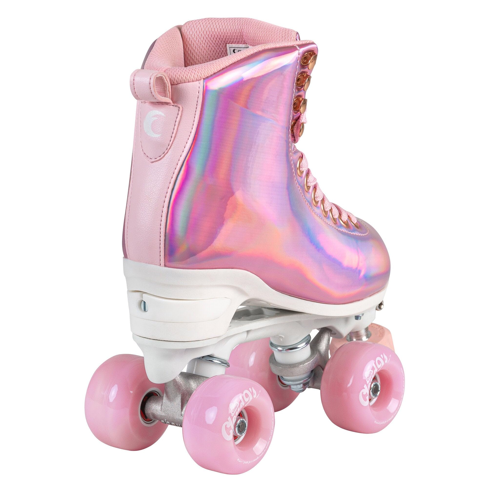 Chaya Rollschuhe Elite Space Holographic - Roller Skates für Damen und Herren im Retro-Look für Roller-Disco - Roll-Schuhe in Rosa holographisch