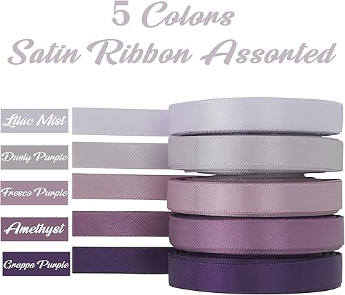 Miniatura 3 de HUIHUANG Cinta morada de satén lila de 38 pulgadas surtido para decoración del cabello, manualidades, lazos, envoltura de regalos, decoración de