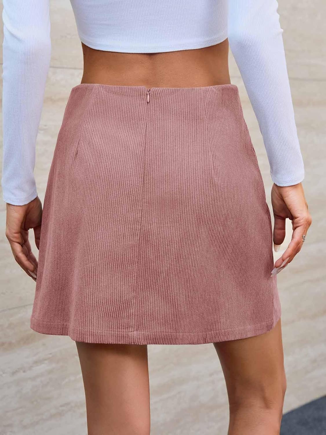 Cicy Bell Womens Corduroy Mini Skirt Casual High Waisted Side Slit A-line Bodycon Work Fall Short Skirts - Image 2