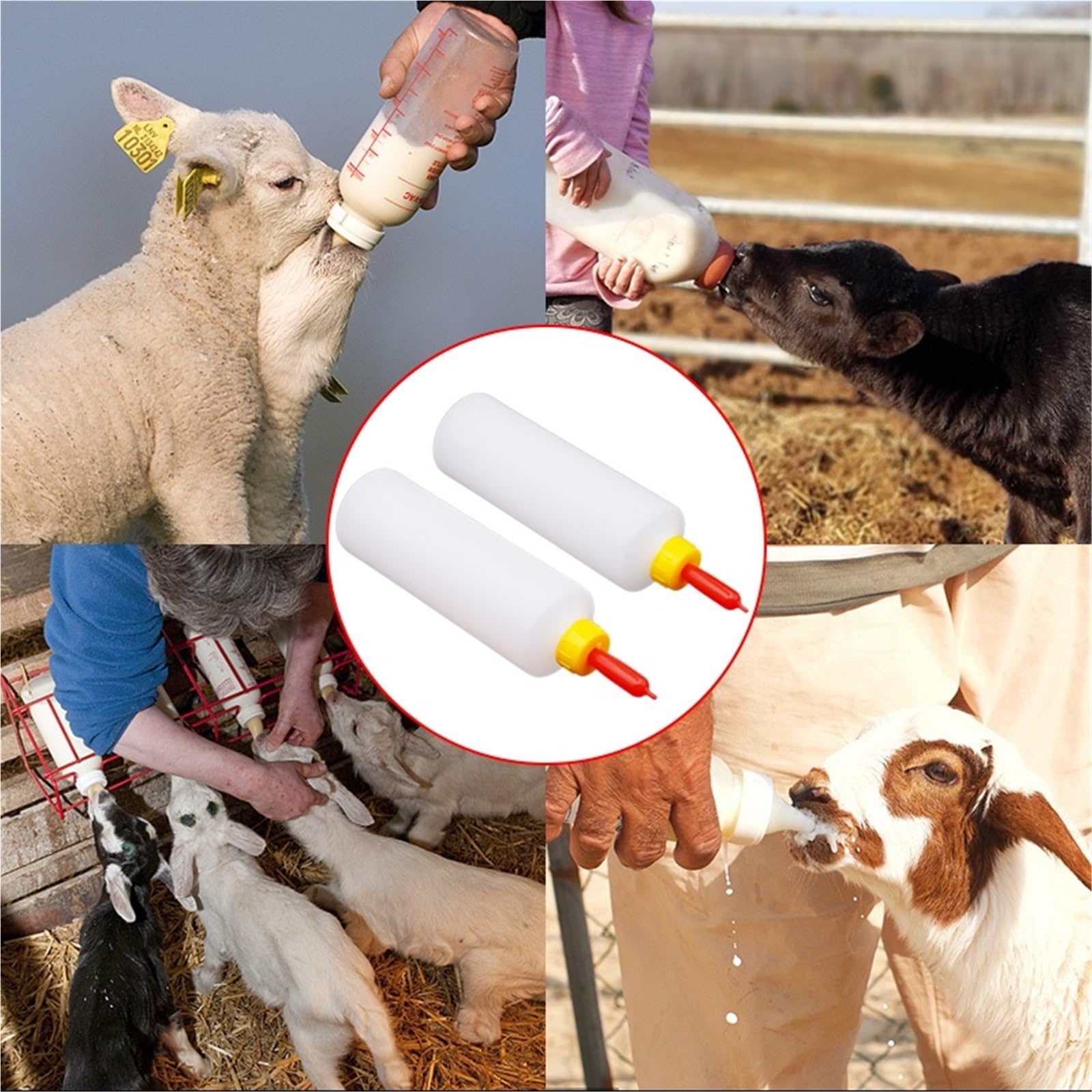 Butelka do karmienia jagniąt, Butelka do karmienia jagnięciny, biała, 1-5 szt., 400 ml miękkiego gumowego smoczka | 3pcs