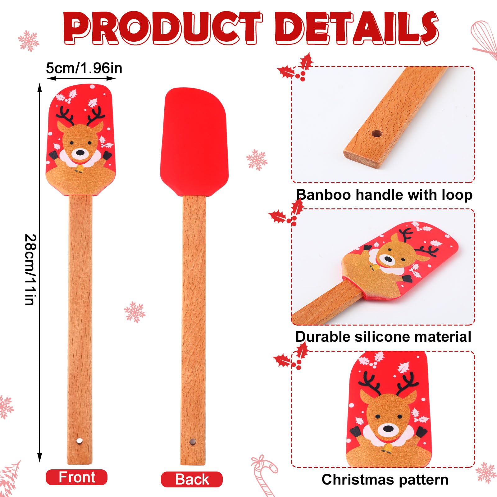 Yaomiao Weihnachtliche Topflappen mit Silikon-Spatel-Set, Silikon-Spatel-Set mit Holzgriffen, Topflappen für Küche, Weihnachten, Küchenutensilien, Weihnachtsbackgeschenke für Weihnachten (rot, 24