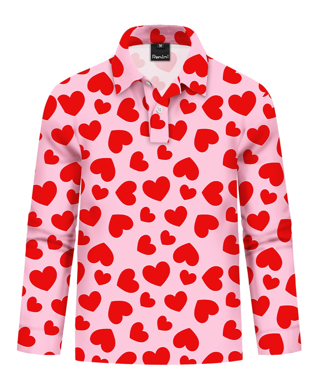 Remimi Kids Valentines Print Polo Shirt Mardi Gras Long Sleeve Collared Shirts 5-14 Years
