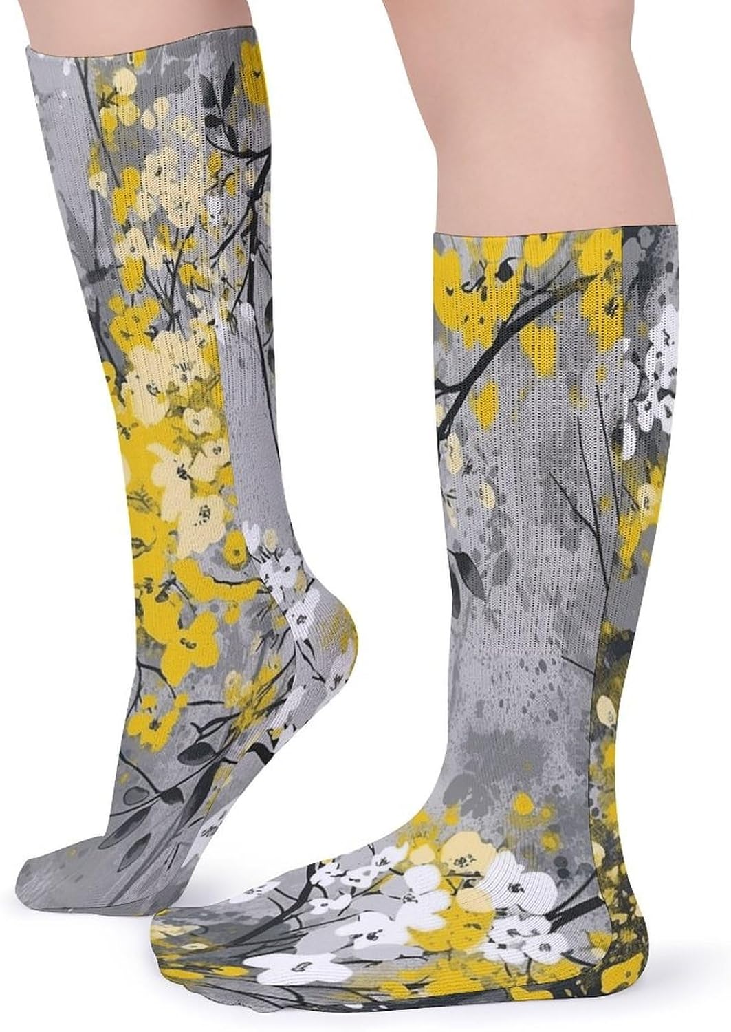Gray Abstract Flower Stocking - Cute Casual Long Athletic,Crew Sock for Men Women,Running Socks Soft Breathable for Gift