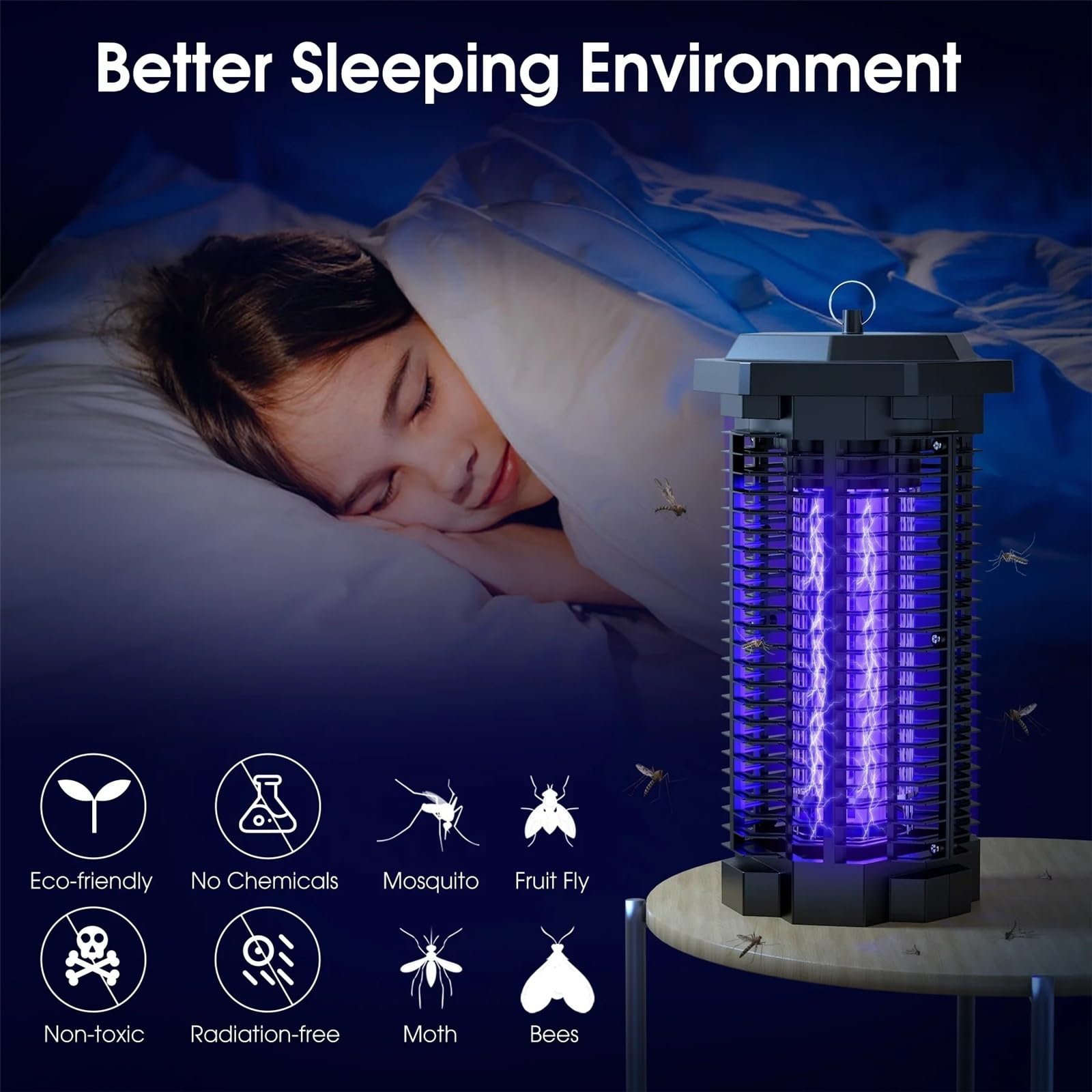 Zapper anti-zanzare impermeabile da 4000 V - Trappola per insetti da 2500 piedi quadrati per casa/patio (18 cm, scarsa illuminazione)