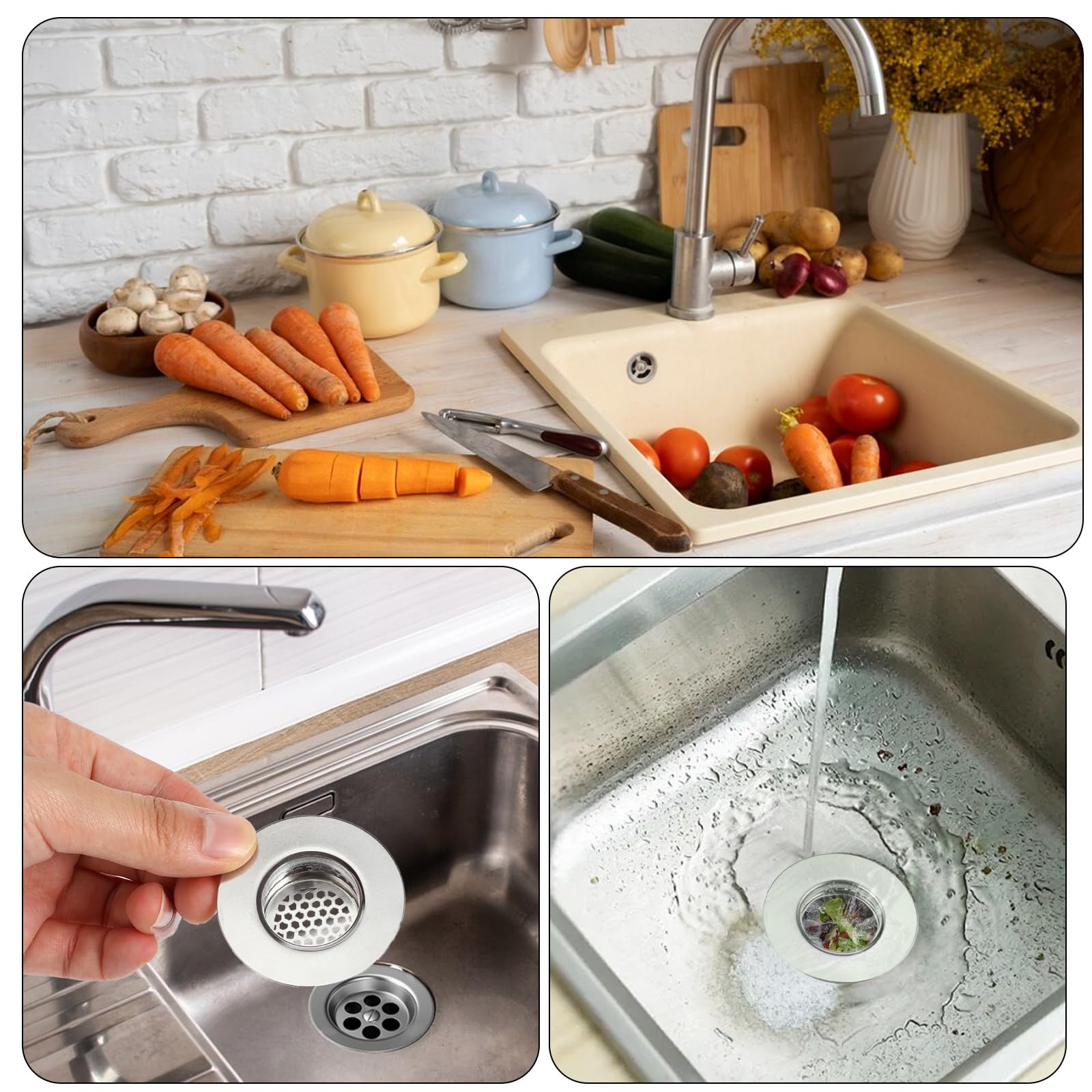 Bathroom Sink Strainer - 3 Pack Stainless Steel -5