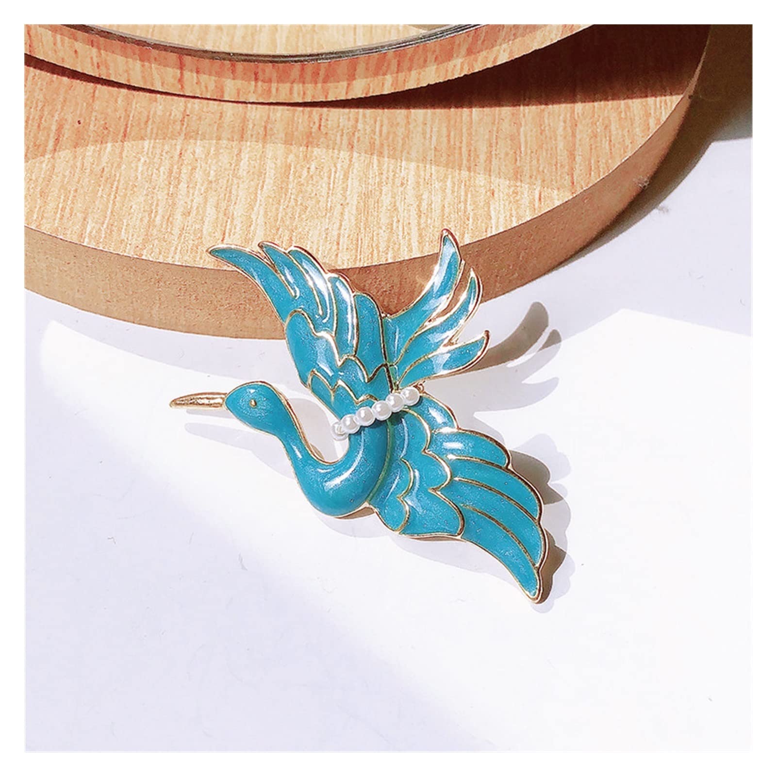 WXKAGF Blaue Emaille-Kranich-Brosche für Damen, Perle, Unisex, Schönheit, Vogel, Tier, Büro, lässige Brosche, Pins, Geschenke
