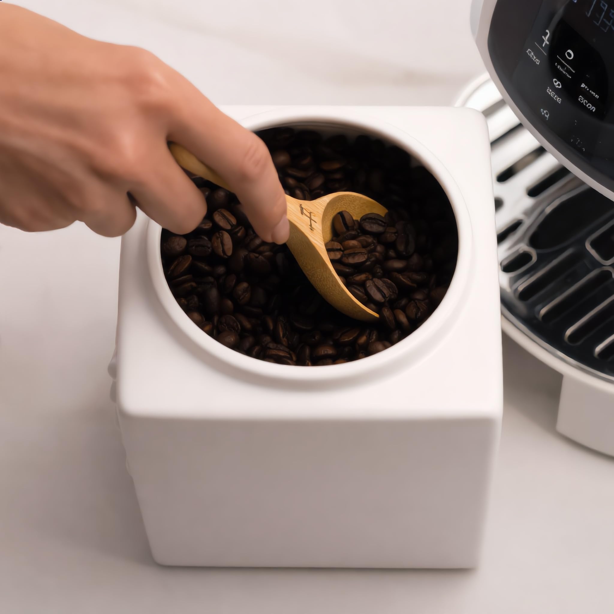 Kaffeedose & Zuckerdose Set - Luftdichtes Vorratsdosen Set Keramik - 2x Dosierlöffel Bambus - Bambusdeckel