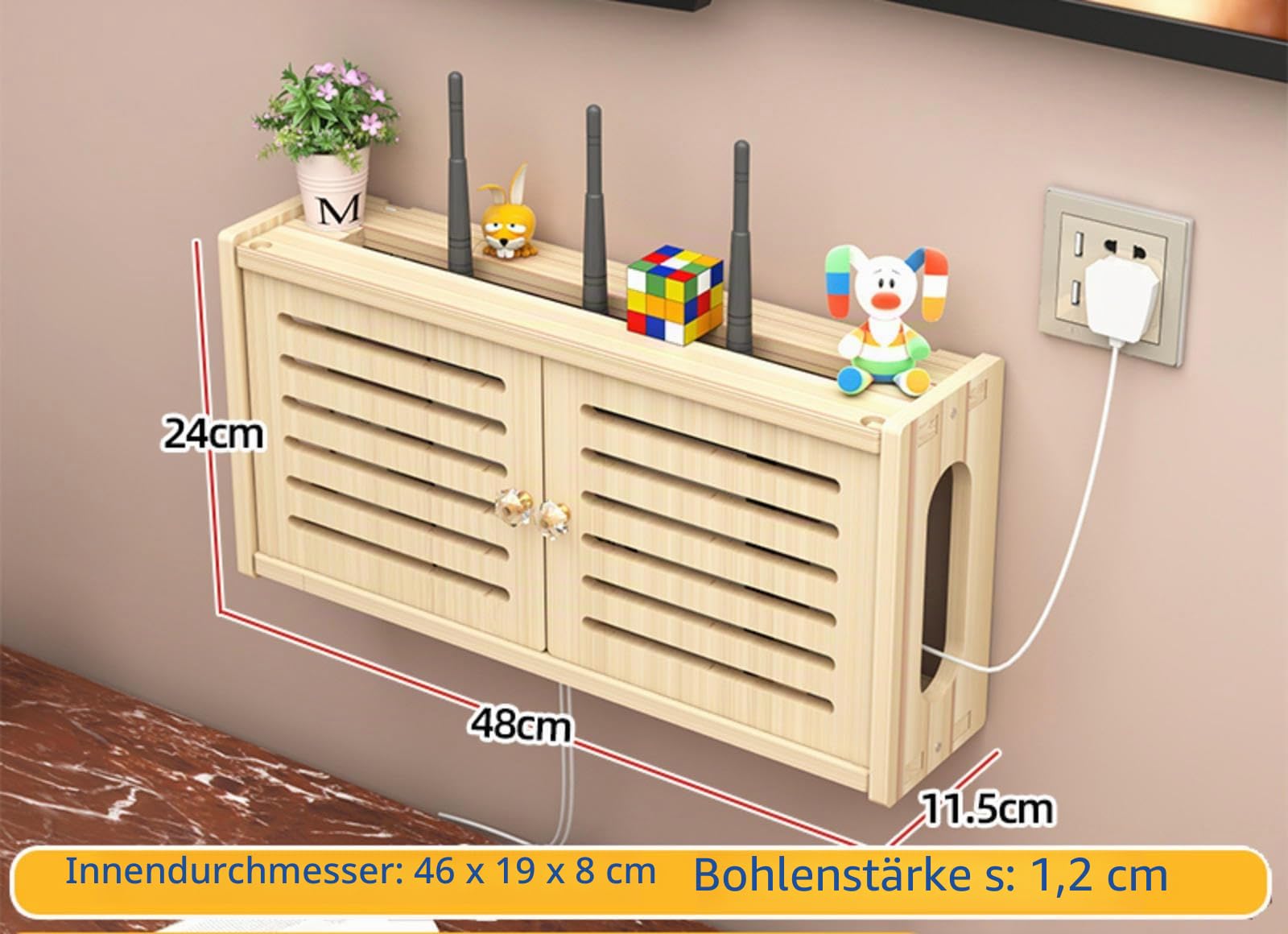 WLAN Box Verstecken,Router Schrank Weiss Router Box Holz Wand Storage Shelf Small Wood Wandmontierte Regale,C-48x24cm
