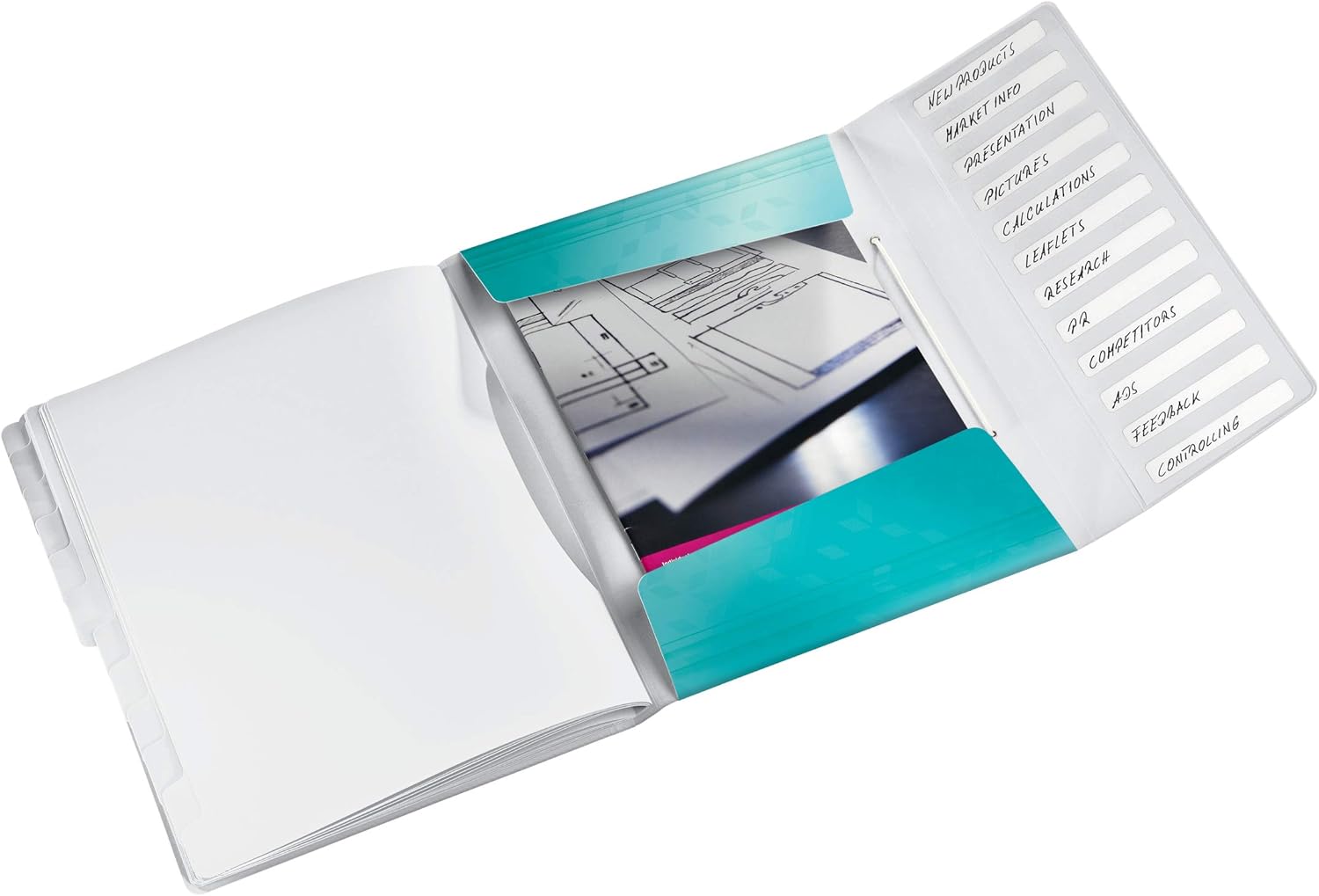 Leitz A4 Divider Book, Holds Up to 200 Sheets, Integrated Index with 12 Compartments, Elastic Closure, Metallic Ice Blue, Wow Range, 46340051