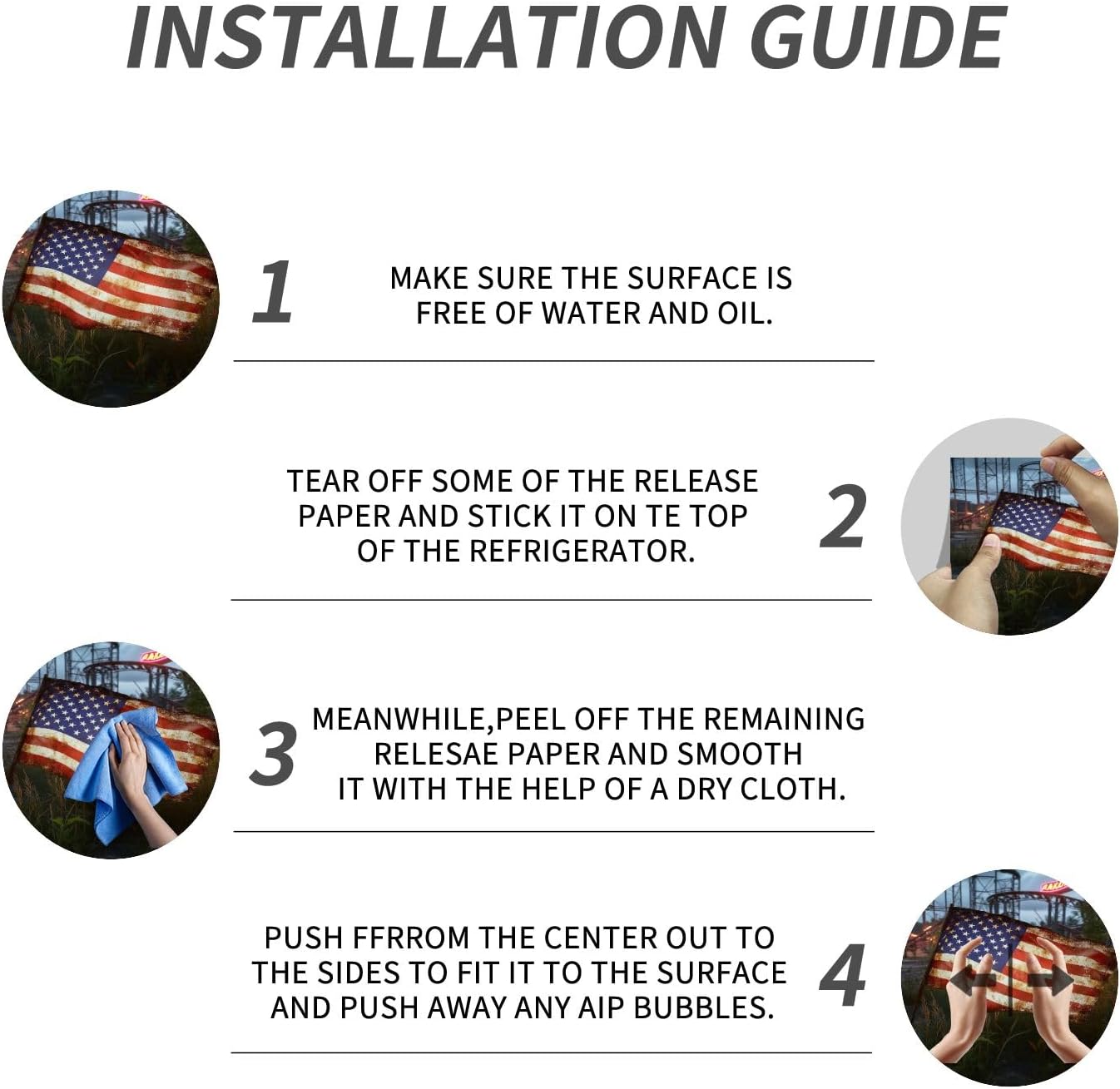 Self Adhesive Vinyl Refrigerator Wrap Set Haunting Art Old American Flag Abandoned Amusement Park Self Stick Door Mural Sticker Removable Refrigerator Wrap Decal Kitchen Bar Decor