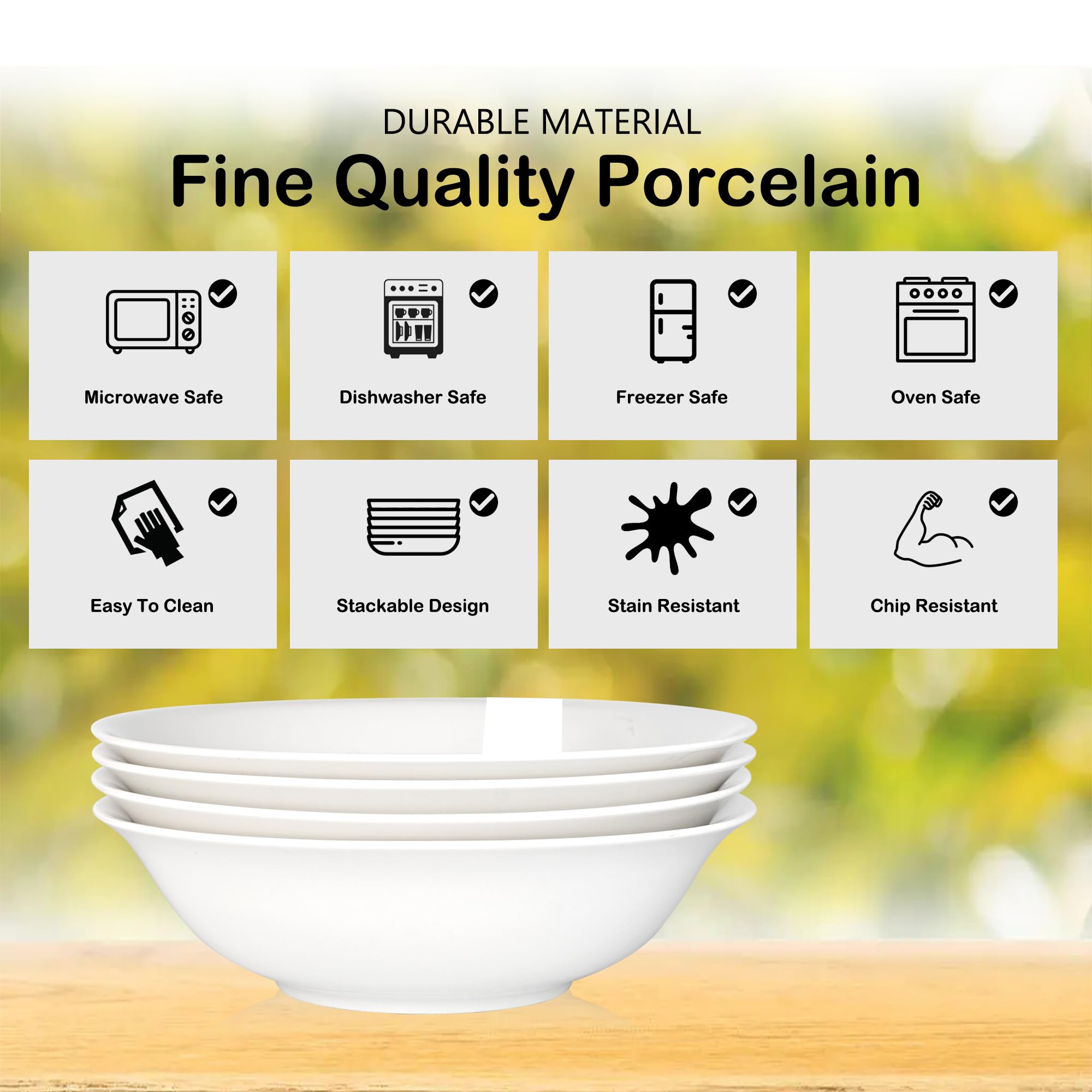 Juego de 6 cuencos de porcelana de 30 onzas para cereales, sopa, ensalada, postre, fruta, avena, arroz, ramen, pho, etc. Cuenco de cerámica de 6 pulgadas para cocina, lavavajillas y