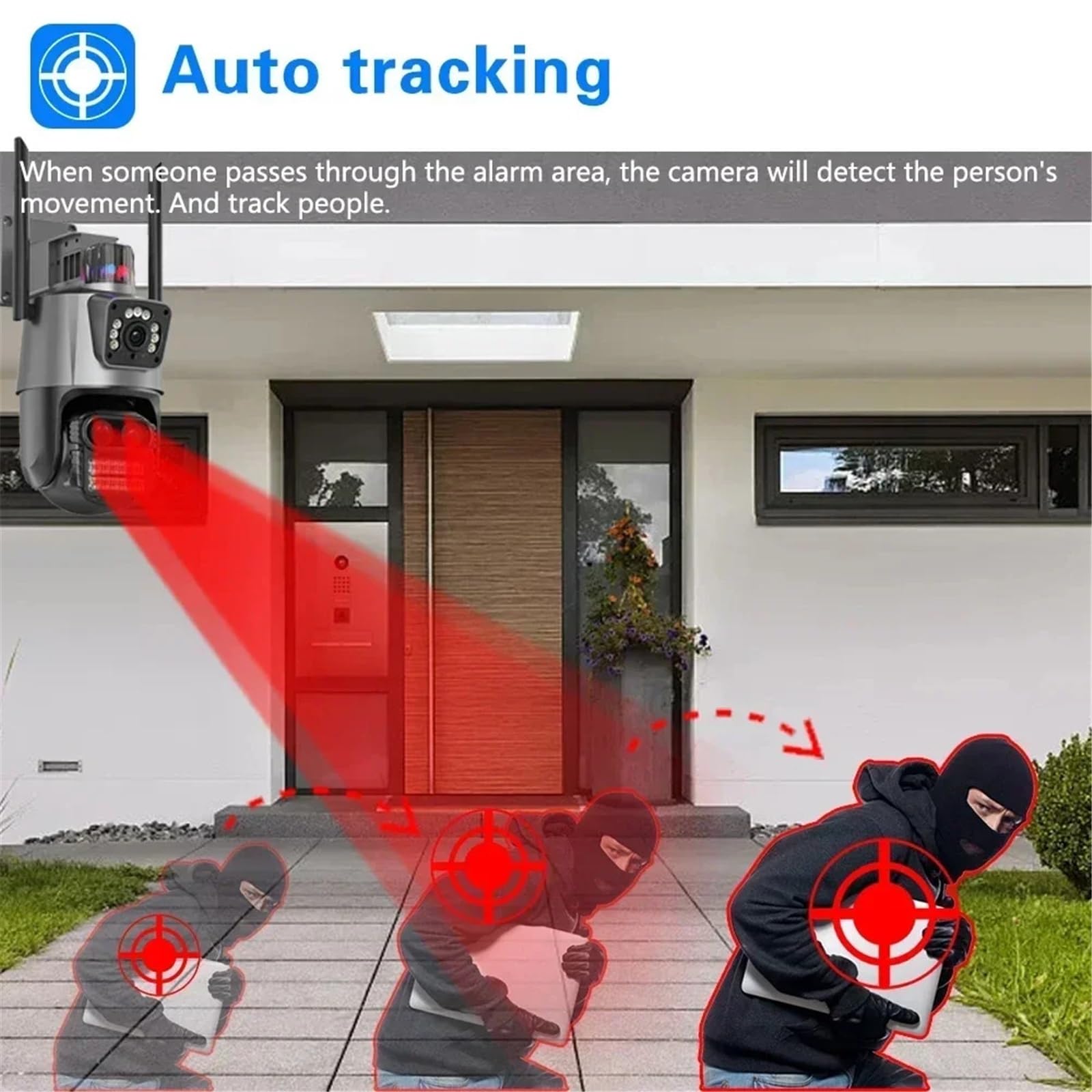 Caméra WiFi 12MP 6K PTZ, Zoom numérique 8X, Double écran extérieur, caméra de Surveillance WiFi, Vision Nocturne, vidéosurveillance IP, sécurité(12MP Add 32G Card)