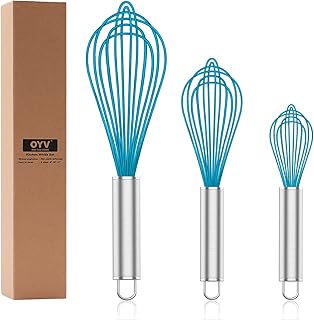 Silicone Whisk,Professional Whisks For Cooking Non Scratch,Stainless Steel & Silicone Wisk,Plastic Rubber Whisk Tool For Nonstick Cookware Pans,Silicon Wisks Set of 3,Blue.