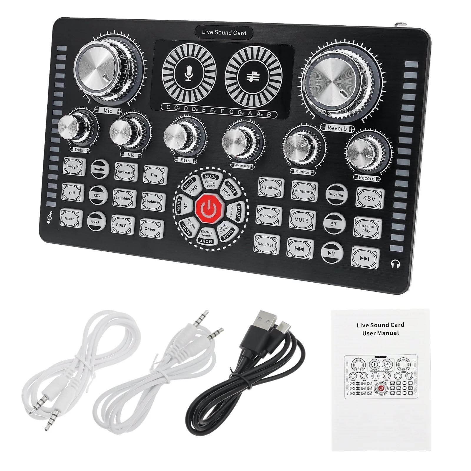 Controlador DJ Equipo de Podcast con tarjeta de sonido en vivo de 48V, micrófono compatible con, mezclador de Audio, cambiador de voz for transmisión en vivo
