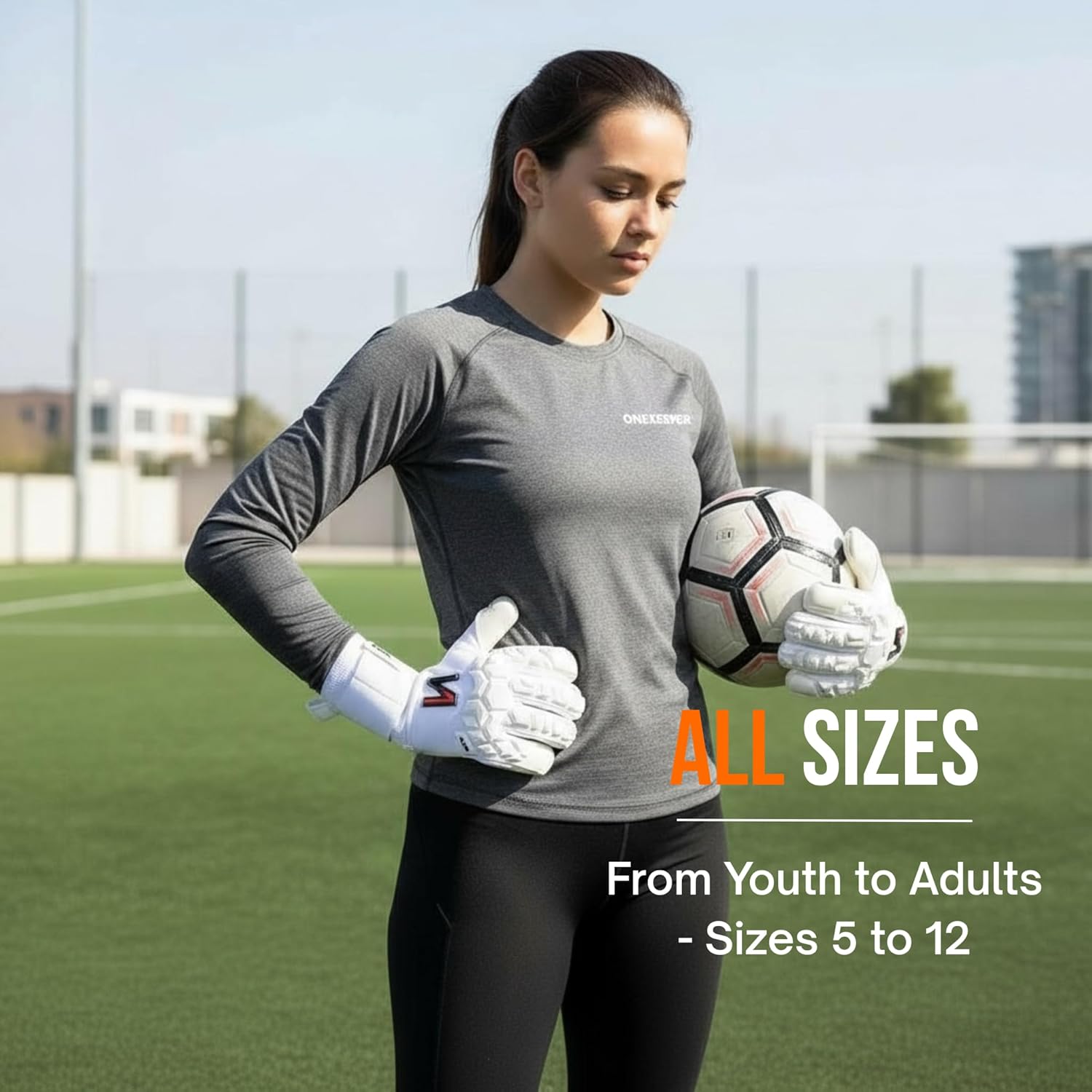 ONEKEEPER ACE Goalkeeper Gloves – No Finger Protection – Pro Soccer Goalie Gloves for Kids, Youth & Adults – 3.5mm Contact Latex, Negative Cut, Sizes 5-12