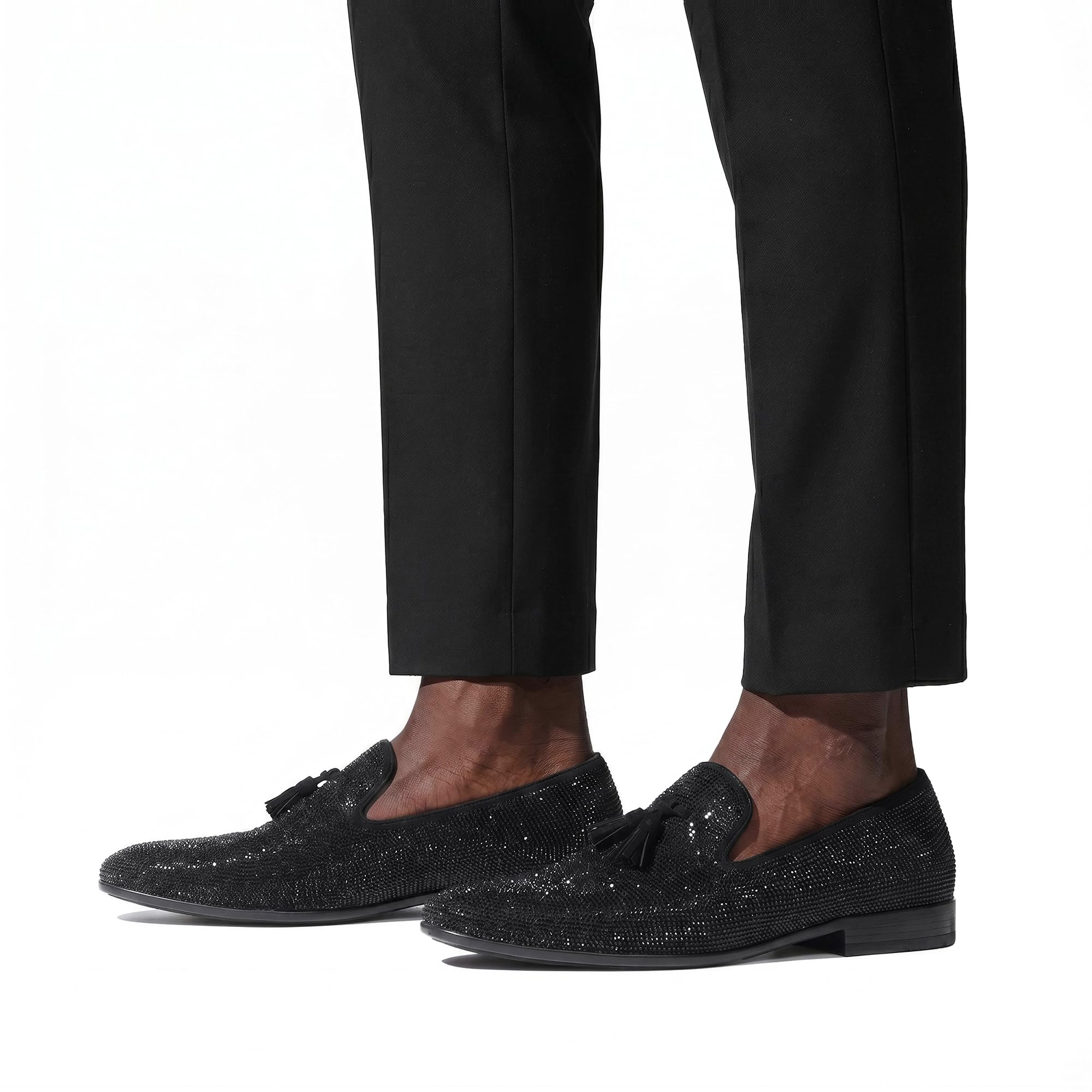 Bruno Marc Mocasines de vestir con borlas para hombre, cómodos zapatos de esmoquin con diamantes de imitación para boda, fiesta, graduación