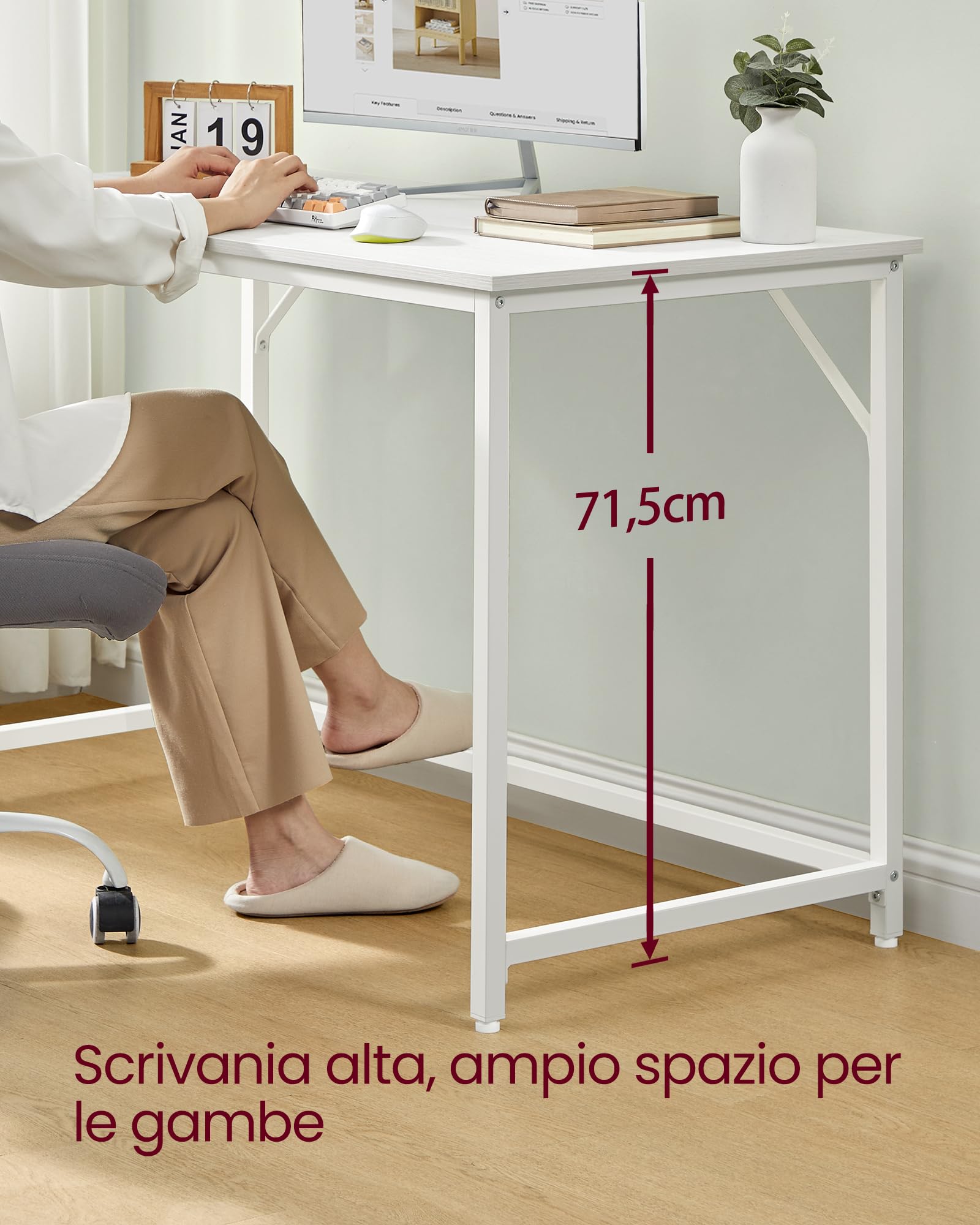 TIQLAB Scrivania Per Computer 119x61 Cm – Tavolo Ufficio Moderno Con Gambe A T, Bianca, Per PC E Studio - 3
