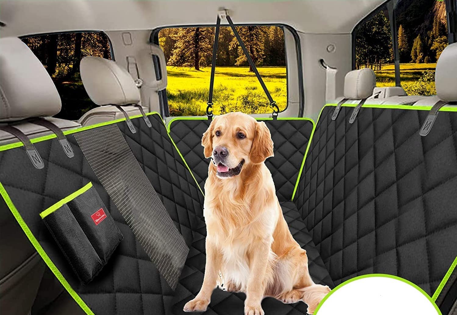 PetLux Dog Car Seat Cover | Waterproof, Scratch Proof and Nonslip Back Seat Cover | Washable, Durable, Universal fits All Cars (Black & Green) (B0BWRHQ4CC) Amazon Price History, Amazon Price Tracker