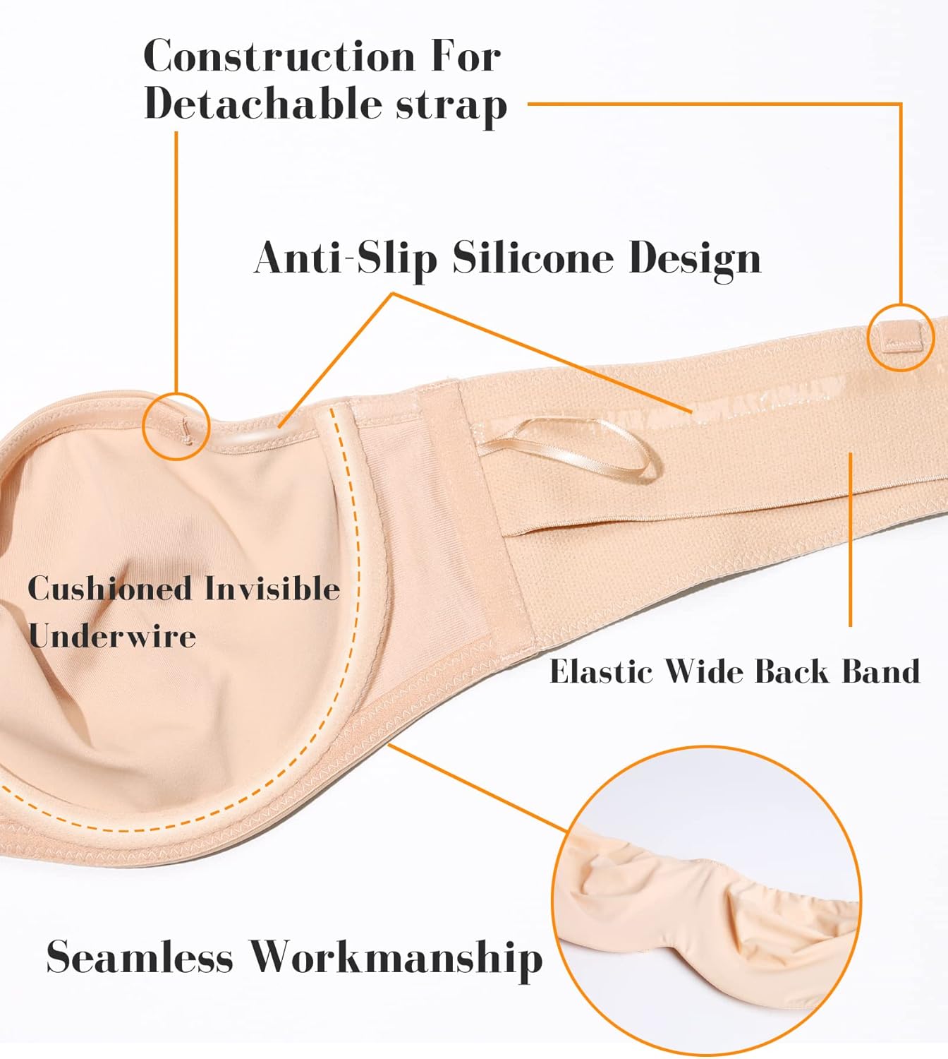 HACI Women's Unlined Strapless Bra for Plus Size Minimizer Seamless Underwire Large Bust Bandeau - Image 2