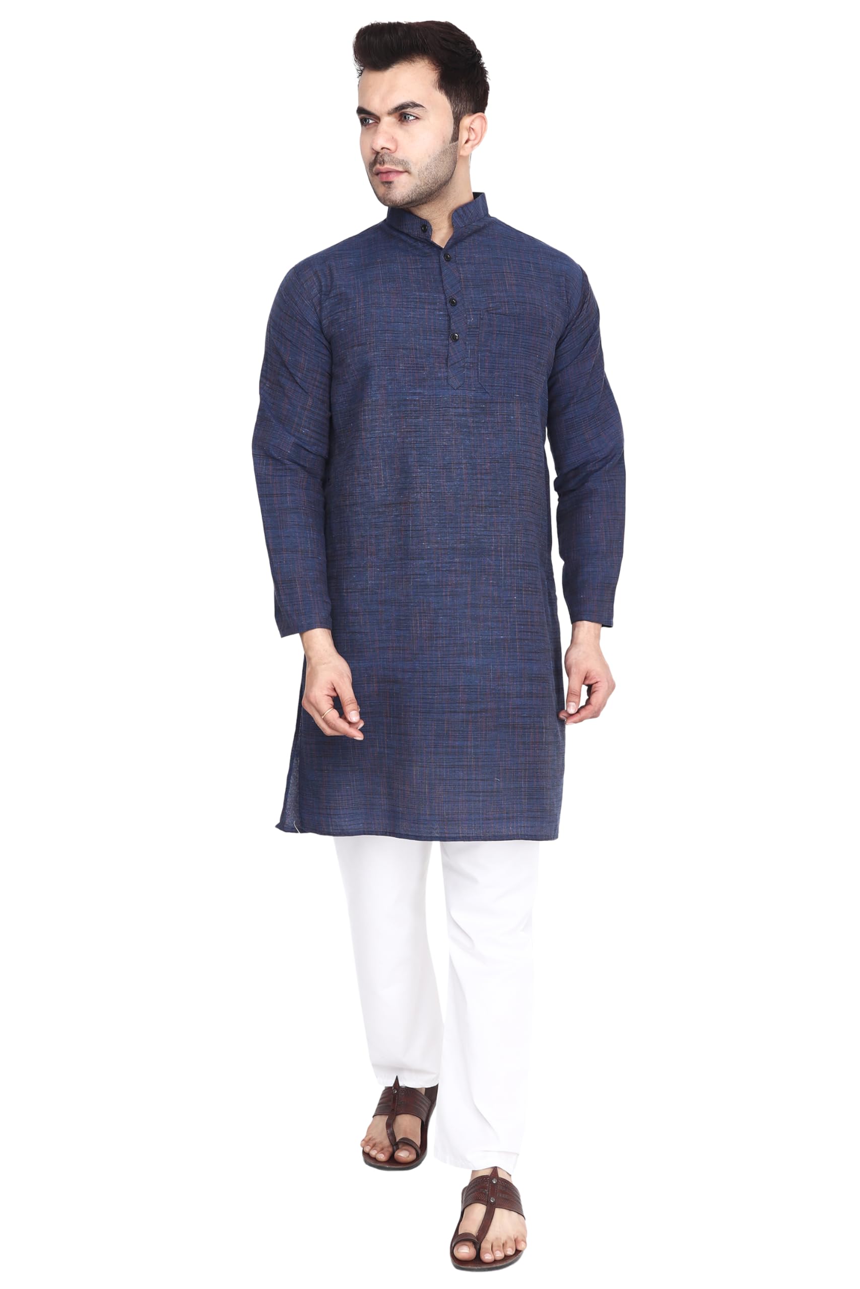 aaryavar Men's Khadie Cotton - Indigo Blue - Kurta Pyjama Set-picture-46