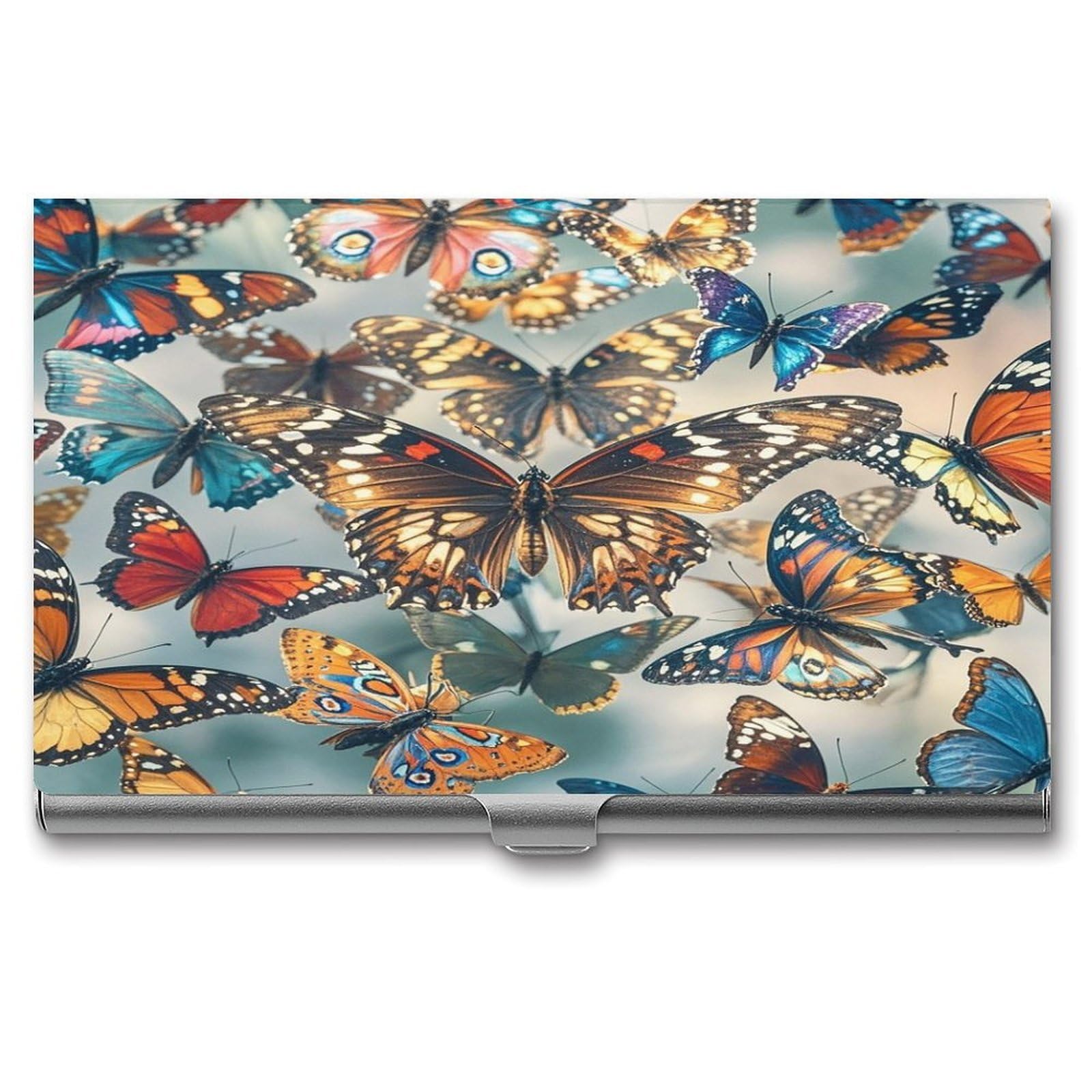 FekiLoot Butterflies Business Card Holder for Men Women Metal Slim Organizer Business Card Carrier Wallet Name Cards Holder Retro Slim Pocket Purse Small Portable Card Case