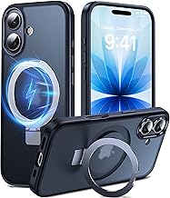 DASFOND Mag-Stand Designed for 2025 Magnetic Case, 2025 Upgraded [All-in-1] [Compatible with MagSafe] Invisible Ring Kickstand Translucent Matte Phone Case Cover for 2025 6.3 inch, Black